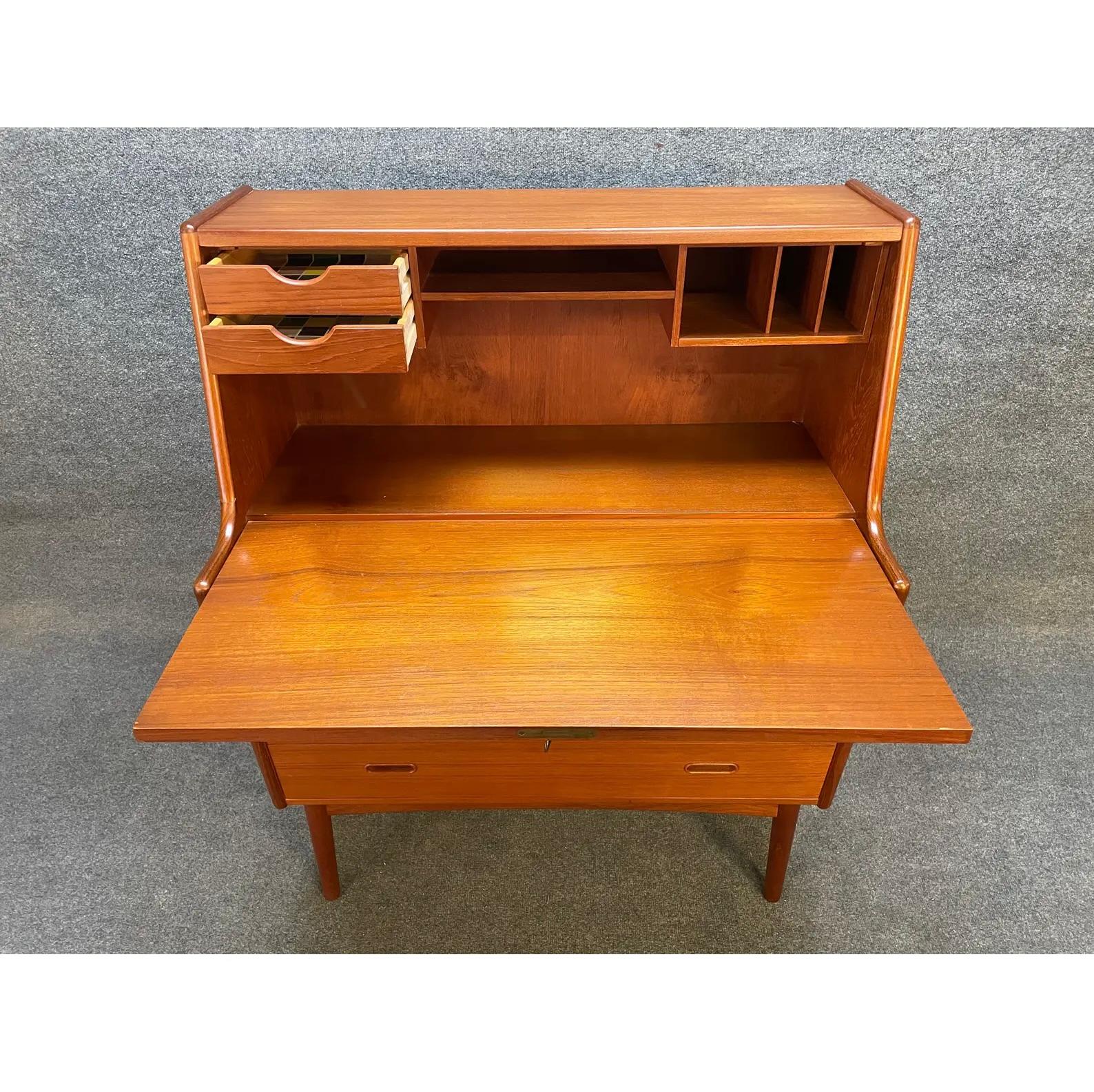 Vintage Danish Mid Century Modern Teak Secretary Desk by Arne Wahl Iversen For Sale 4