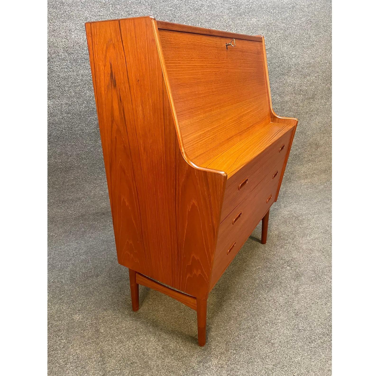 Vintage Danish Mid Century Modern Teak Secretary Desk by Arne Wahl Iversen For Sale 3