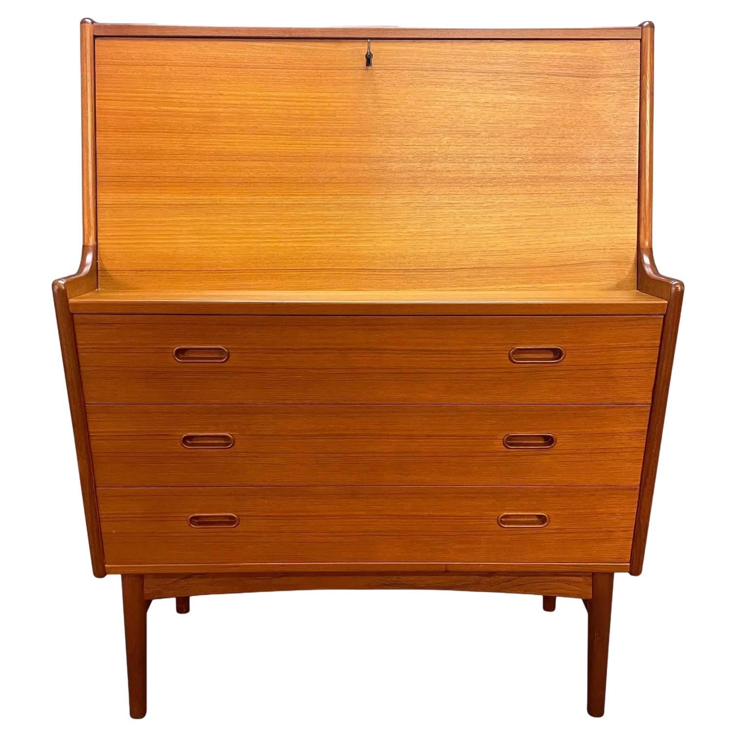 Vintage Danish Mid Century Modern Teak Secretary Desk by Arne Wahl Iversen For Sale