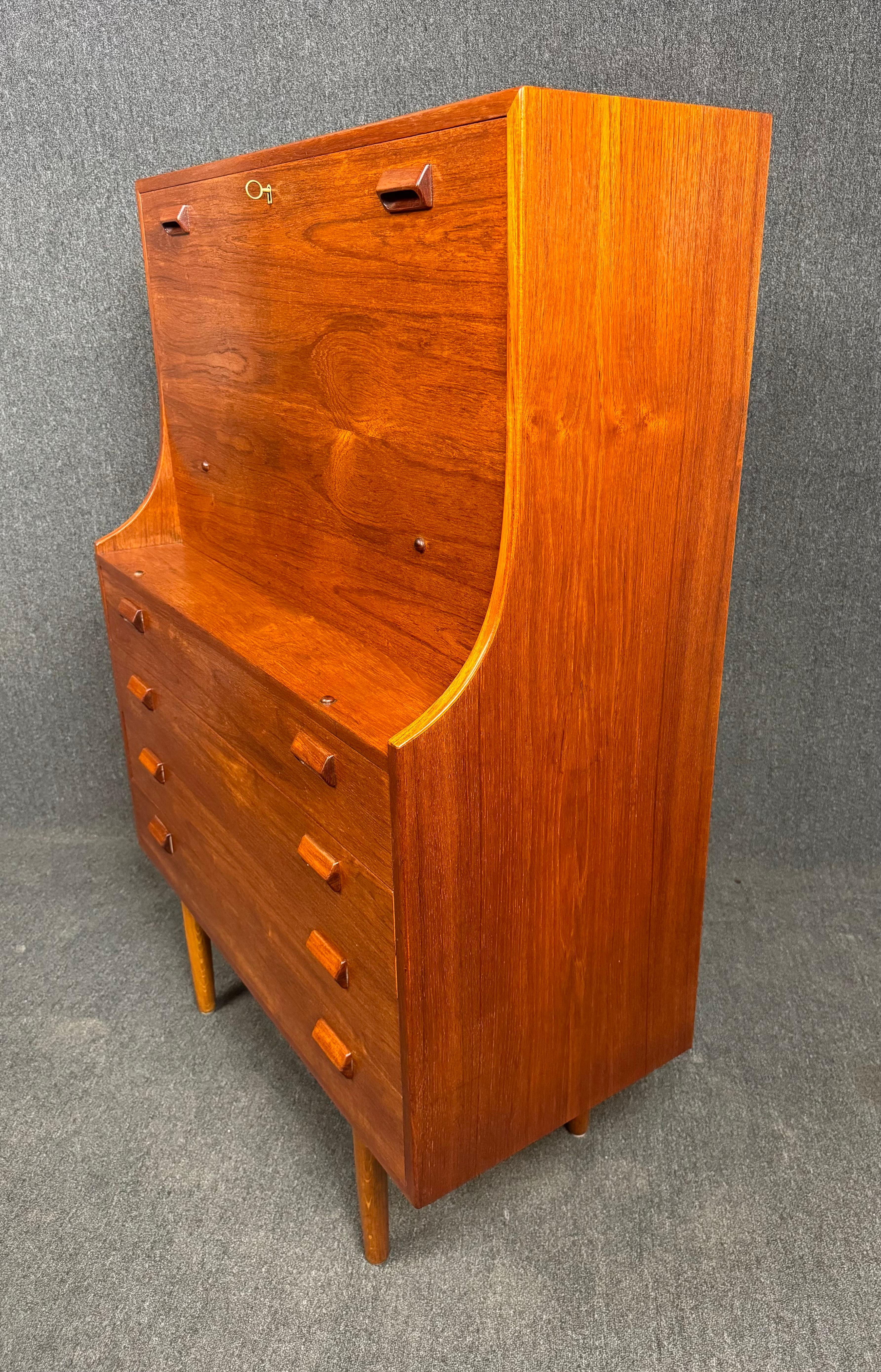 Vintage Danish Mid Century Modern Teak Secretary Desk by Borge Mogensen For Sale 4