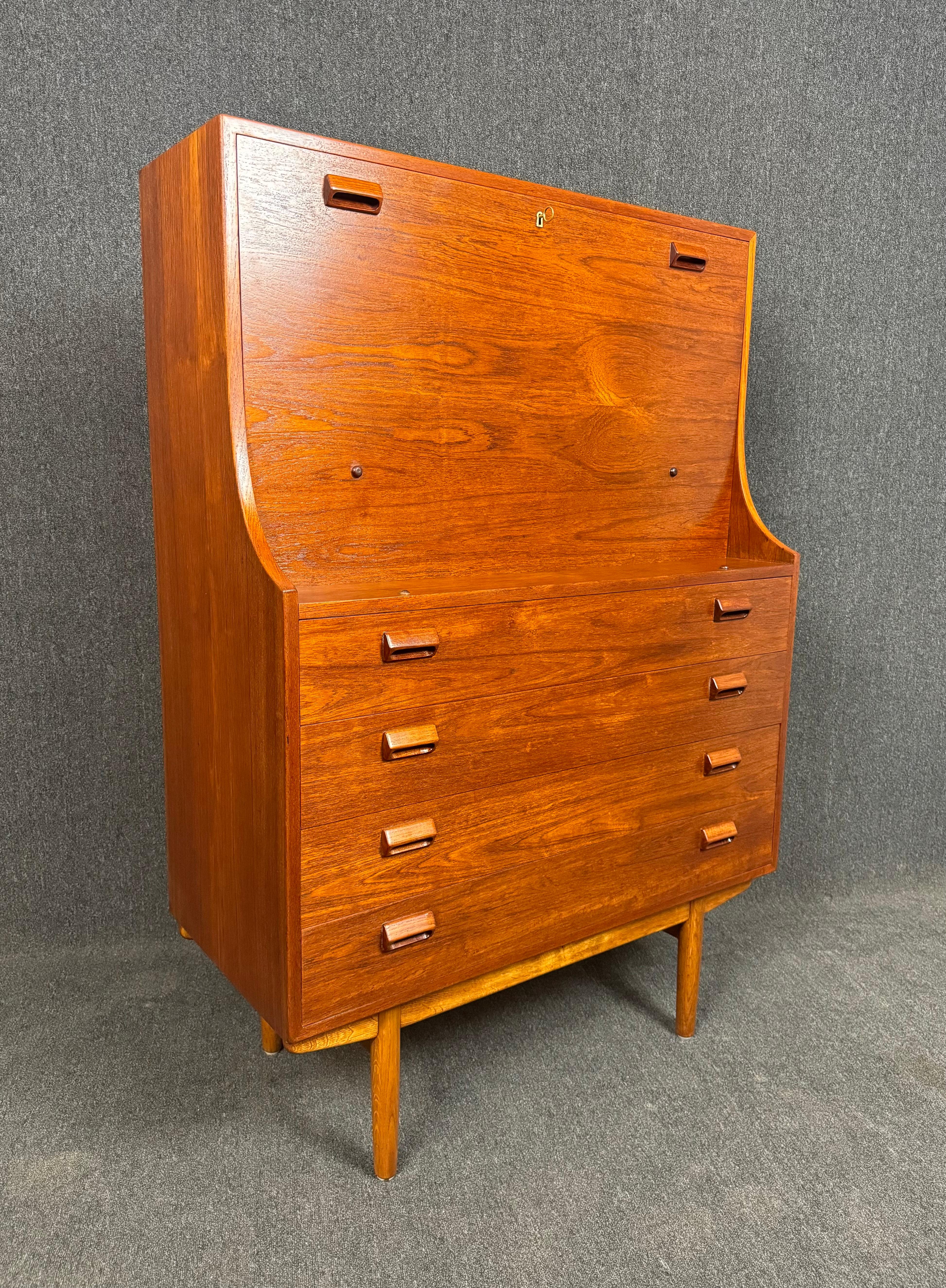 Vintage Danish Mid Century Modern Teak Secretary Desk by Borge Mogensen For Sale 1