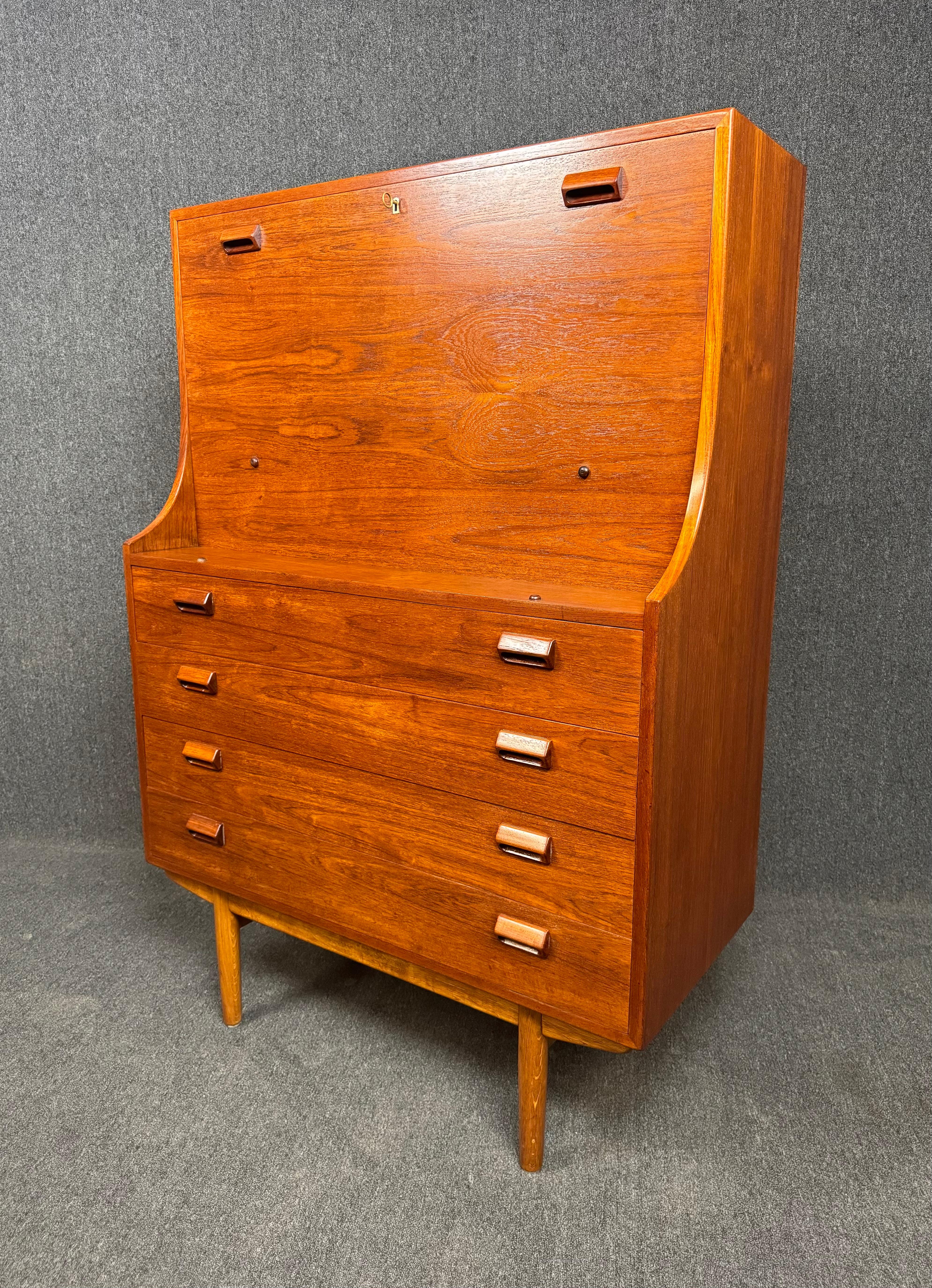 Vintage Danish Mid Century Modern Teak Secretary Desk by Borge Mogensen For Sale 2
