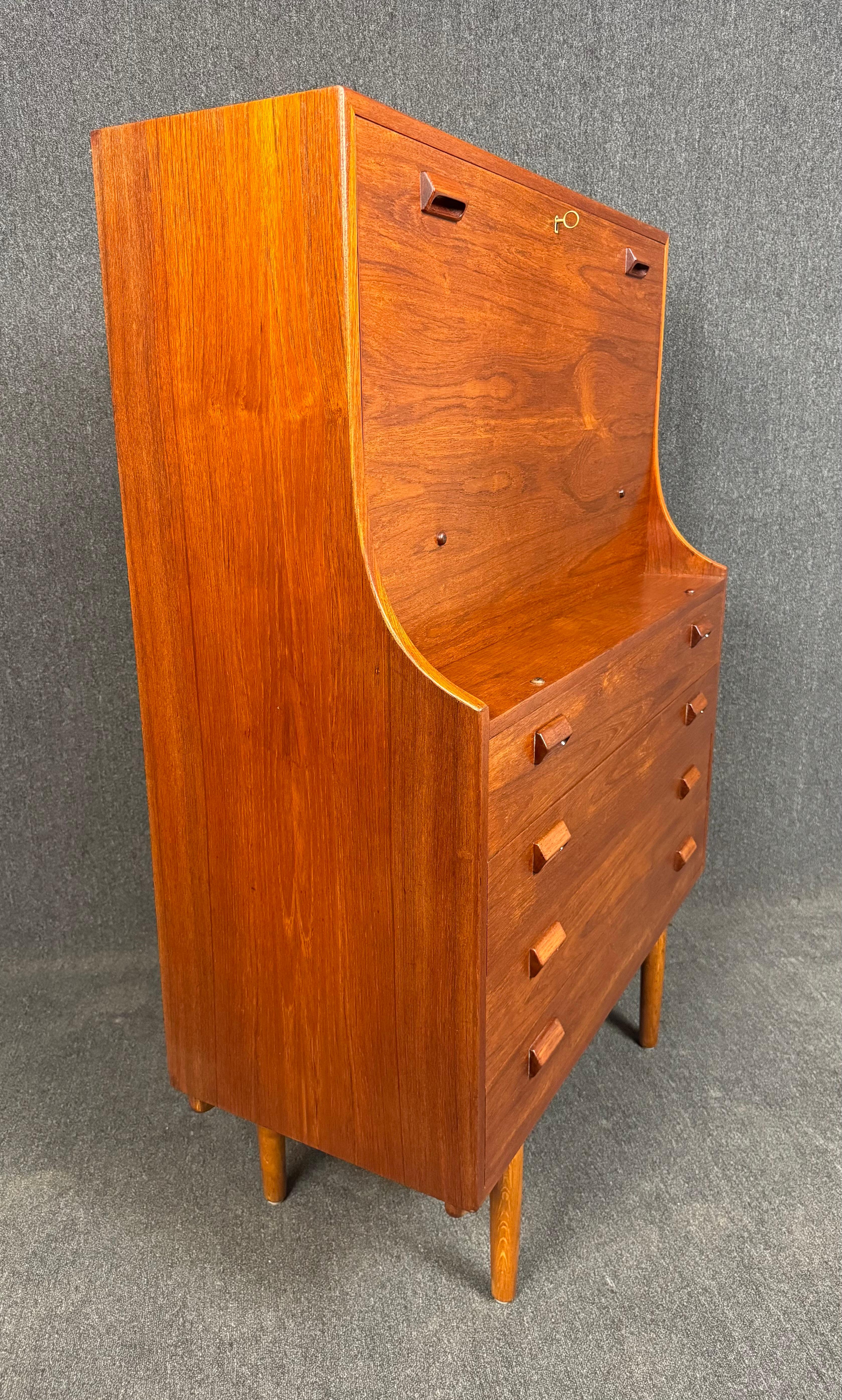 Vintage Danish Mid Century Modern Teak Secretary Desk by Borge Mogensen For Sale 3