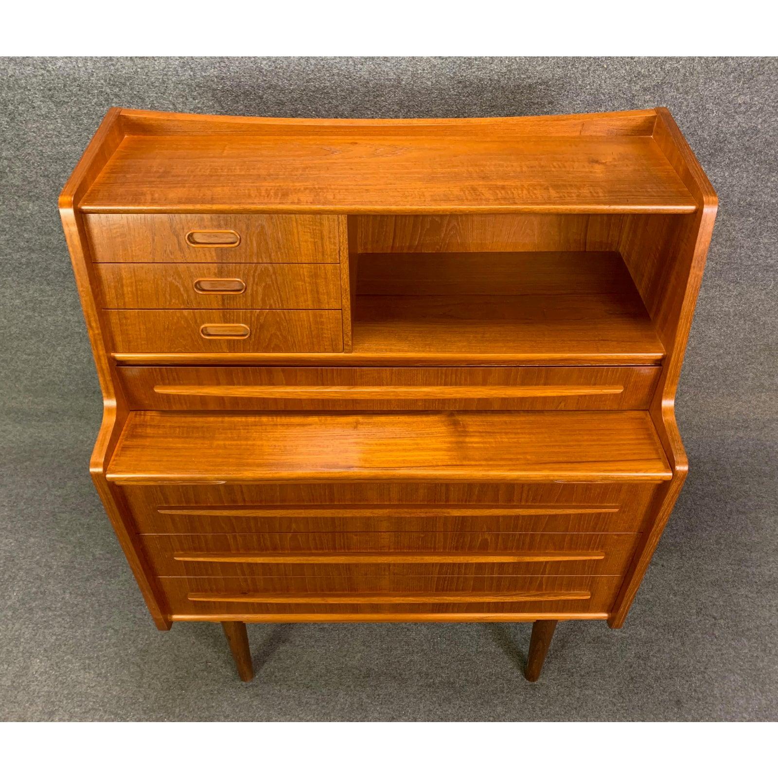 Mid-20th Century Vintage Danish Mid-Century Modern Teak Secretary Desk by Falsigs For Sale