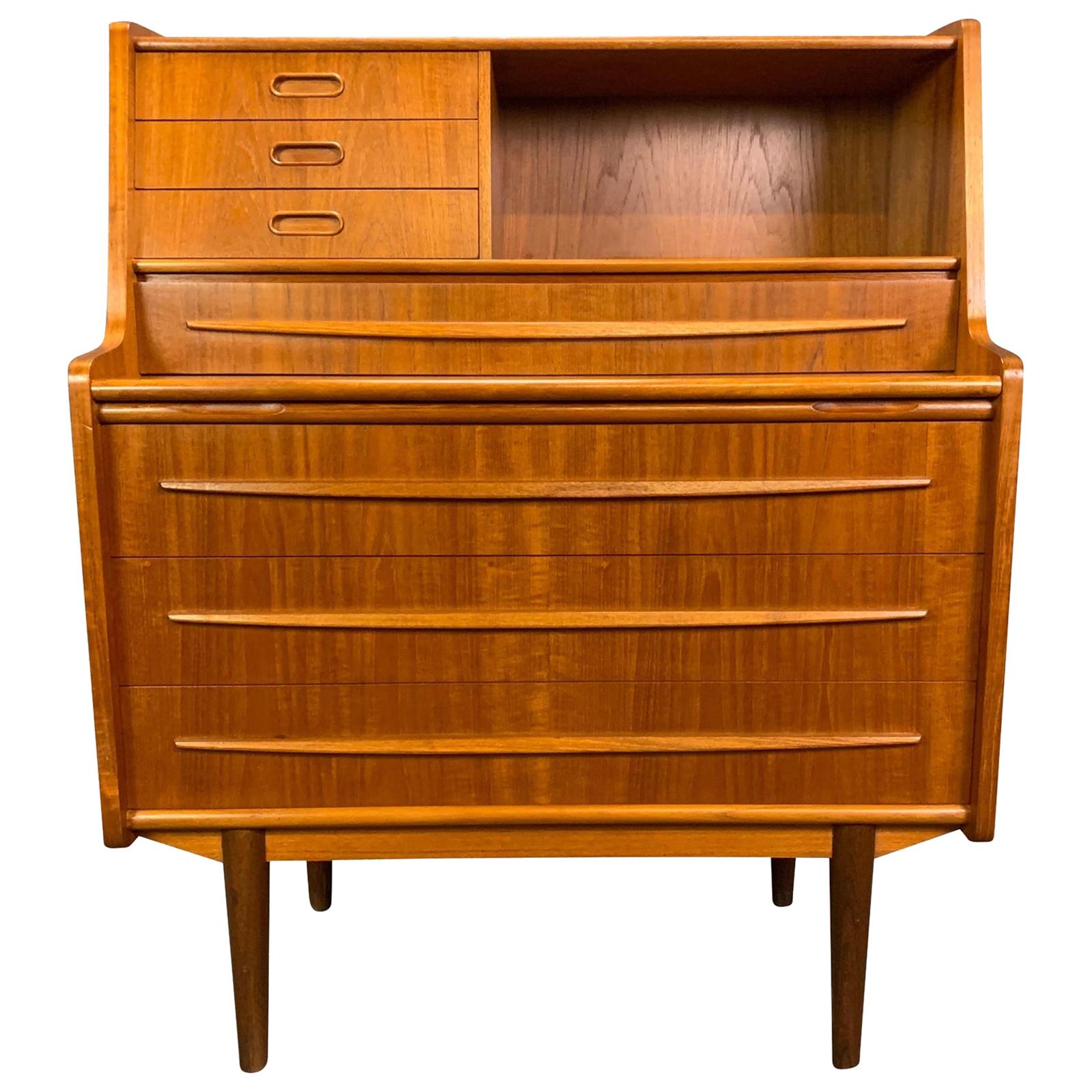 Vintage Danish Mid-Century Modern Teak Secretary Desk by Falsigs For Sale