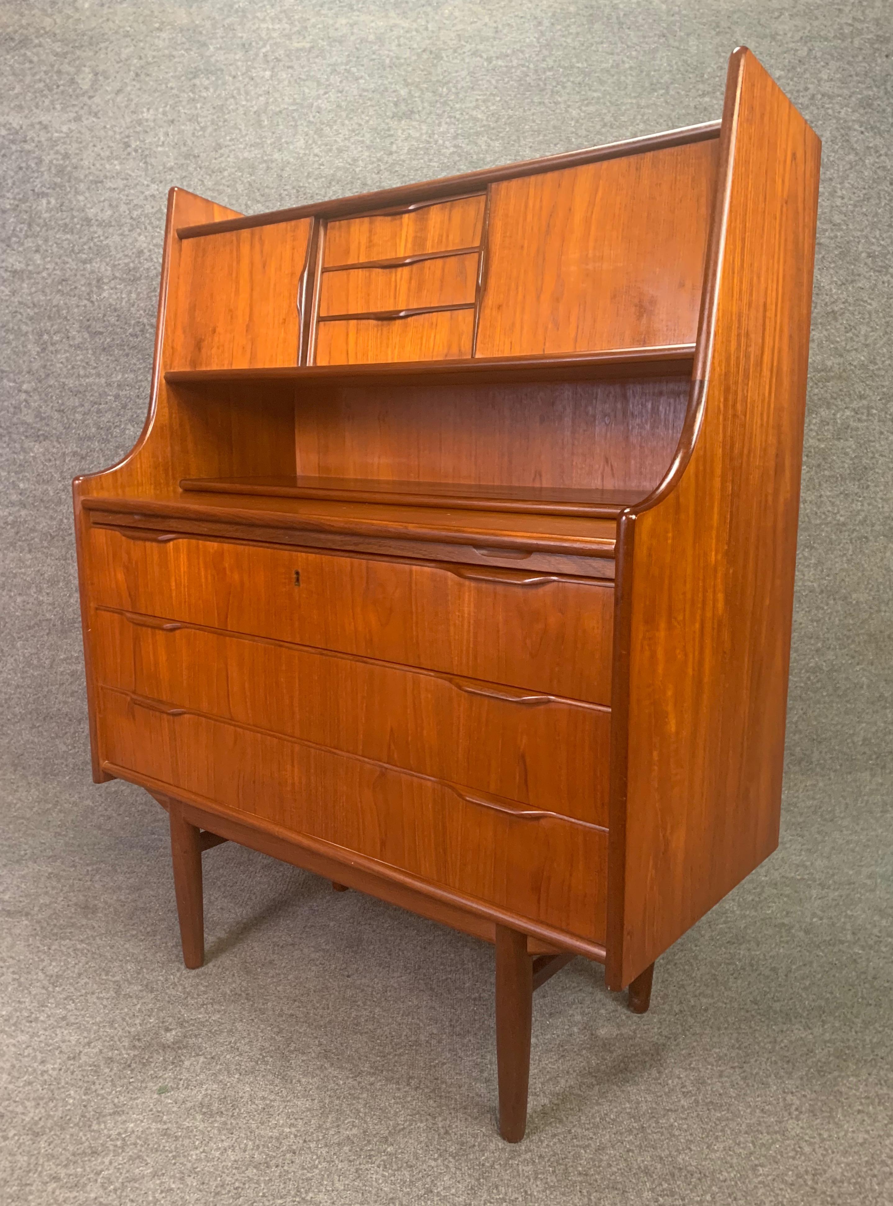 Vintage Danish Mid-Century Modern Teak Secretary Desk For Sale 2