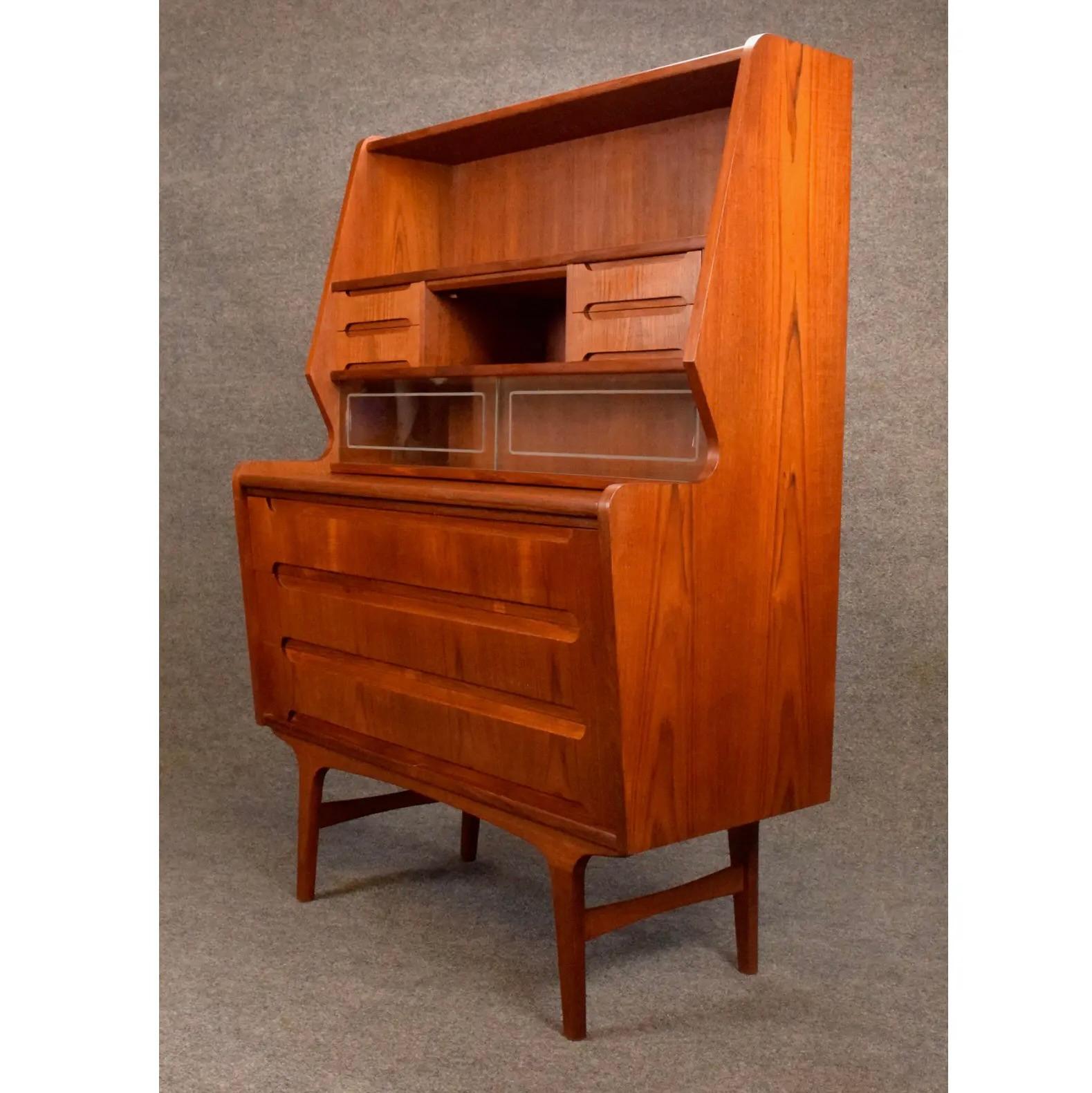 Scandinavian Modern Vintage Danish Mid Century Modern Teak Secretary Desk For Sale