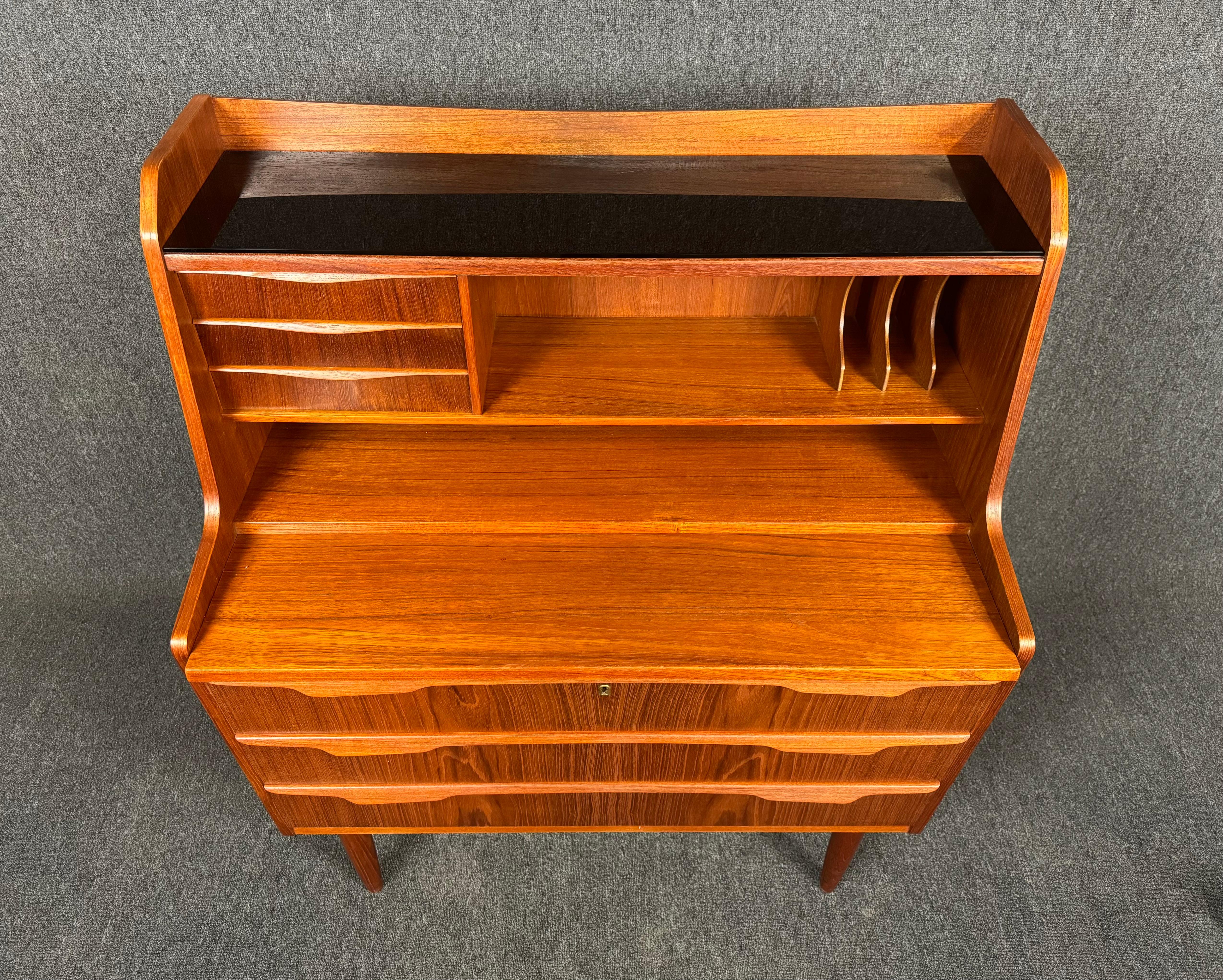 Scandinavian Modern Vintage Danish Mid-Century Modern Teak Secretary Desk For Sale