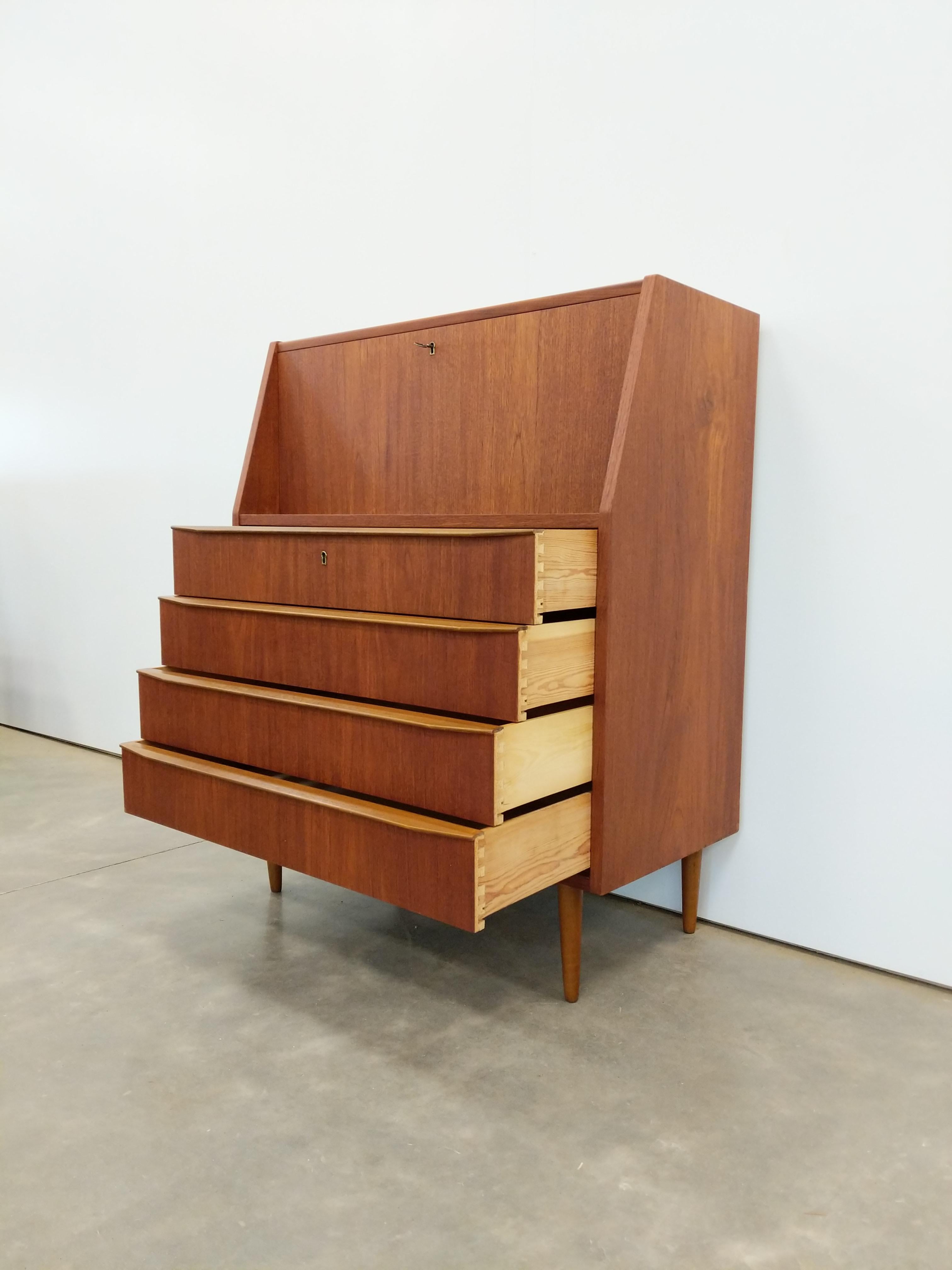 Mid-Century Modern Vintage Danish Mid Century Modern Teak Secretary Desk For Sale