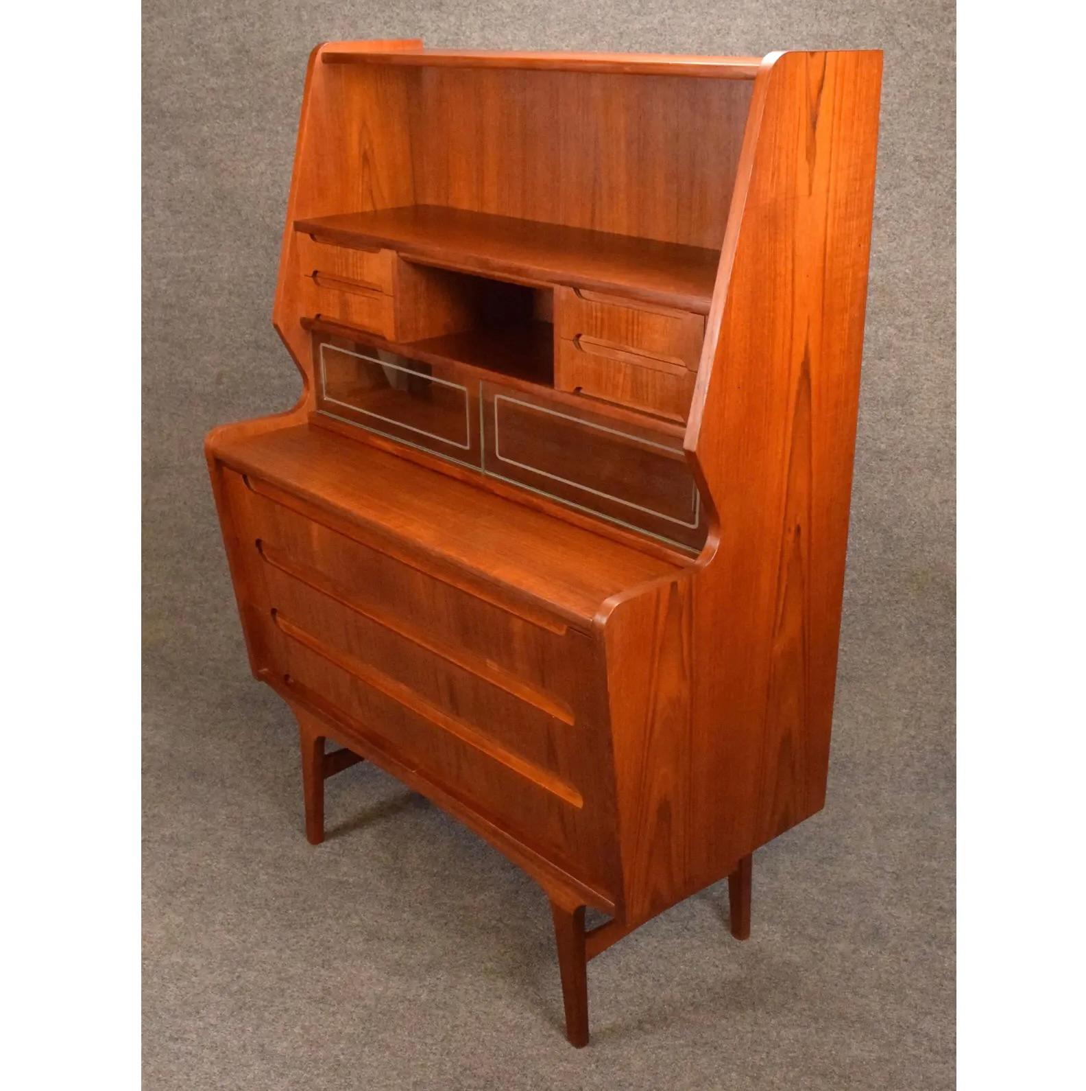 Woodwork Vintage Danish Mid Century Modern Teak Secretary Desk For Sale