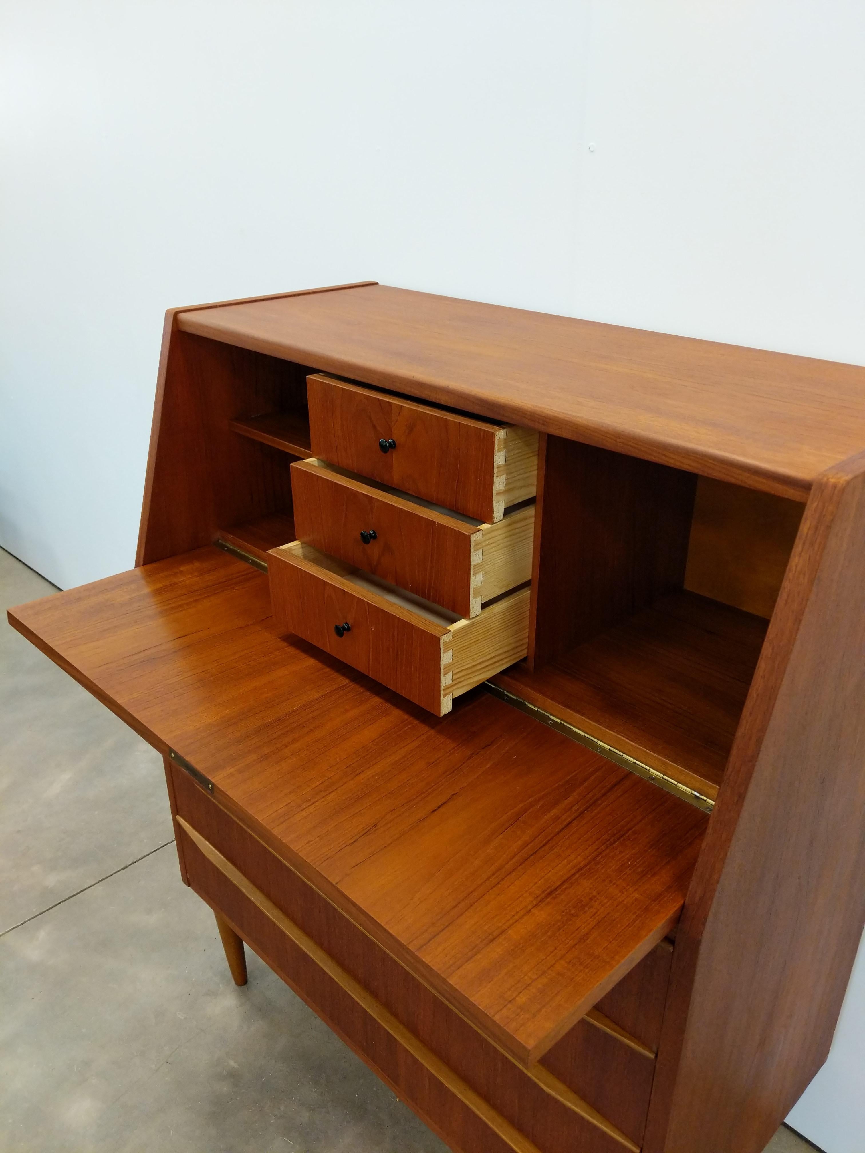 20th Century Vintage Danish Mid Century Modern Teak Secretary Desk For Sale