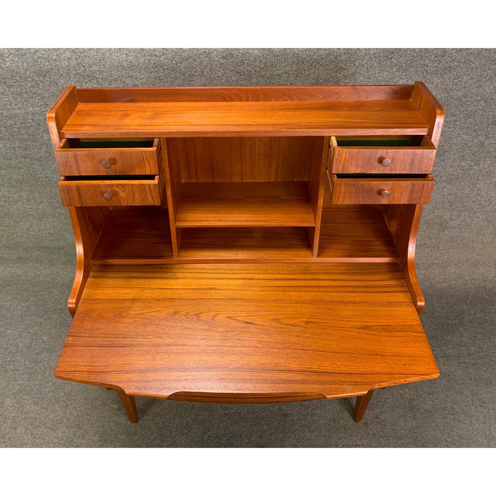 Mid-20th Century Vintage Danish Mid-Century Modern Teak Secretary Desk For Sale