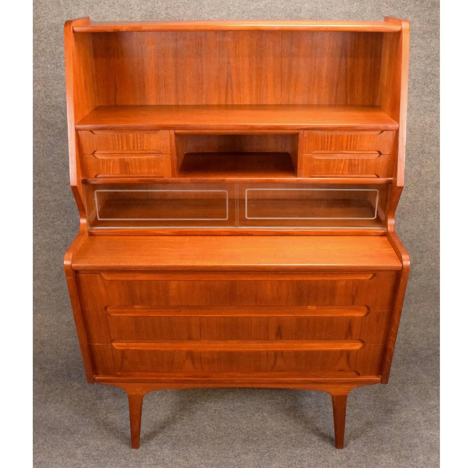 Mid-20th Century Vintage Danish Mid Century Modern Teak Secretary Desk For Sale