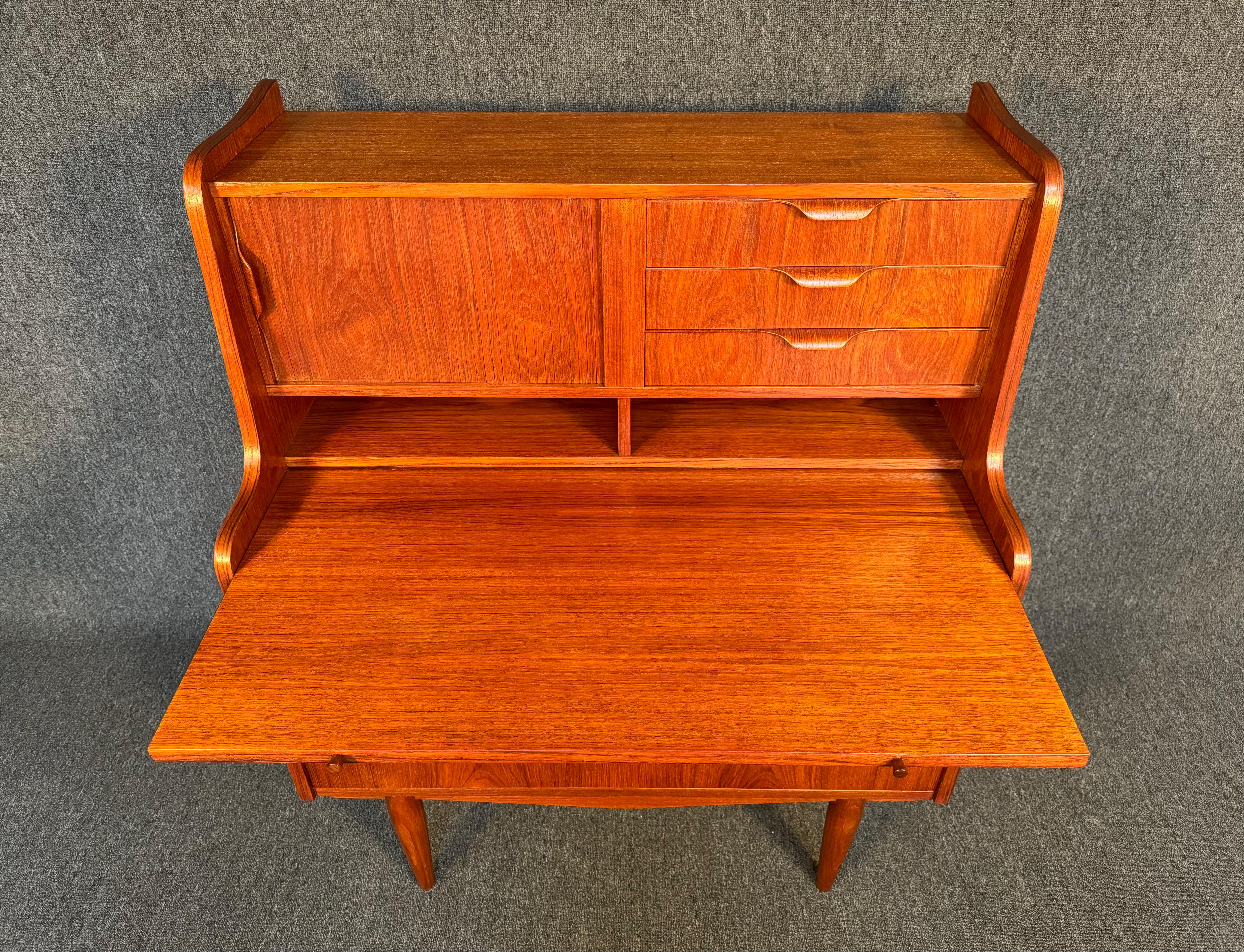 Mid-20th Century Vintage Danish Mid Century Modern Teak Secretary Desk For Sale