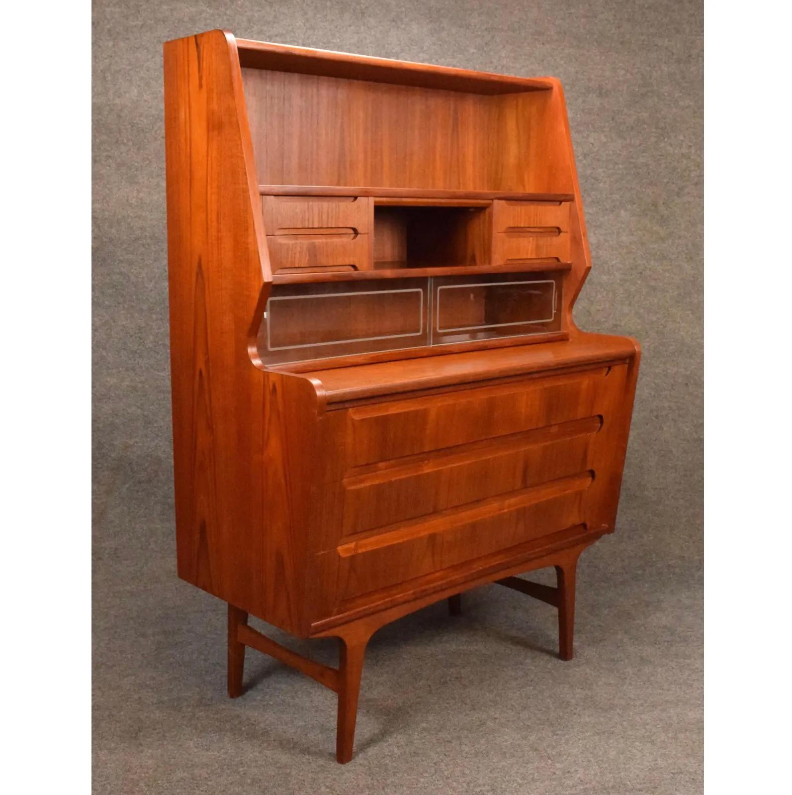 Vintage Danish Mid Century Modern Teak Secretary Desk For Sale 1