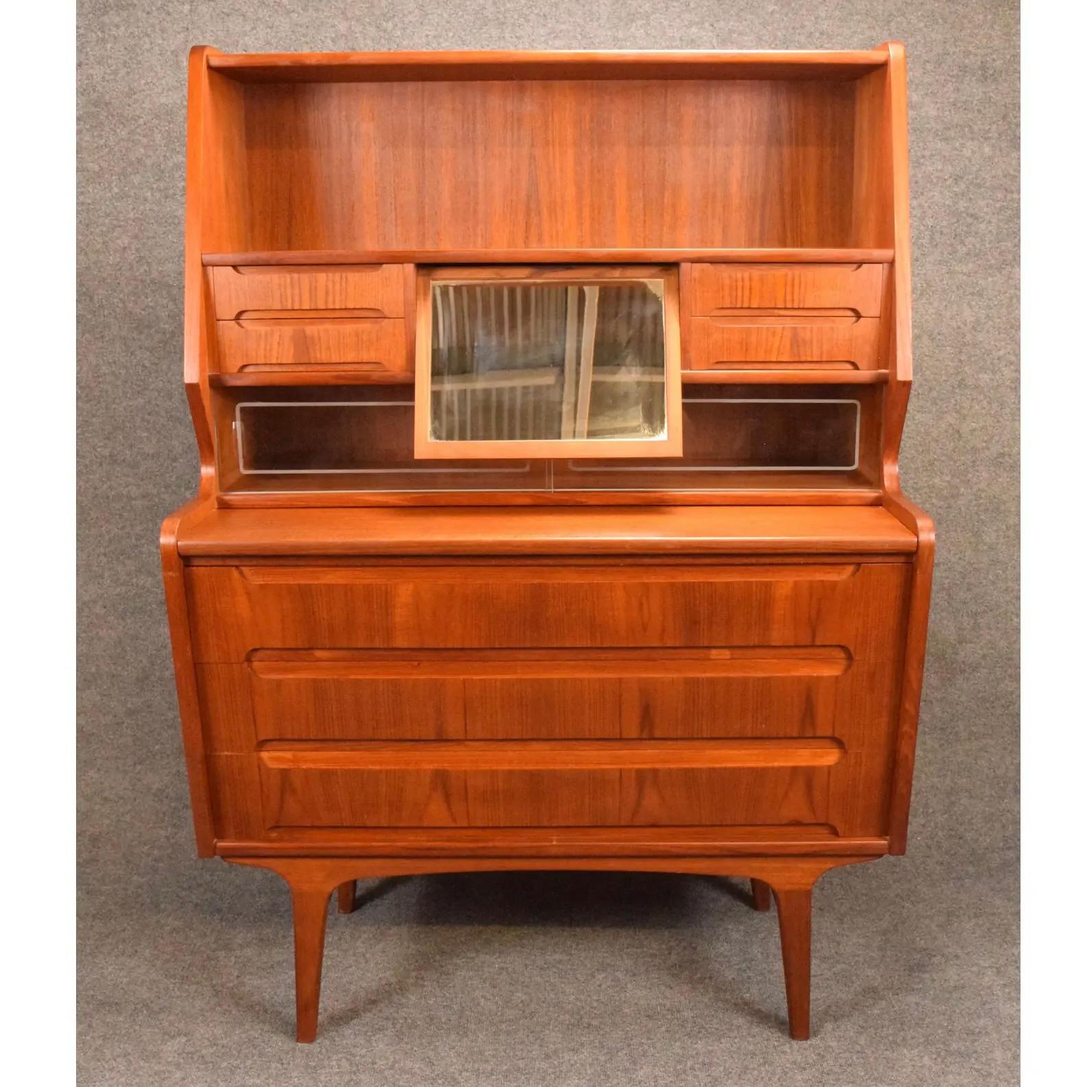 Vintage Danish Mid Century Modern Teak Secretary Desk For Sale 2