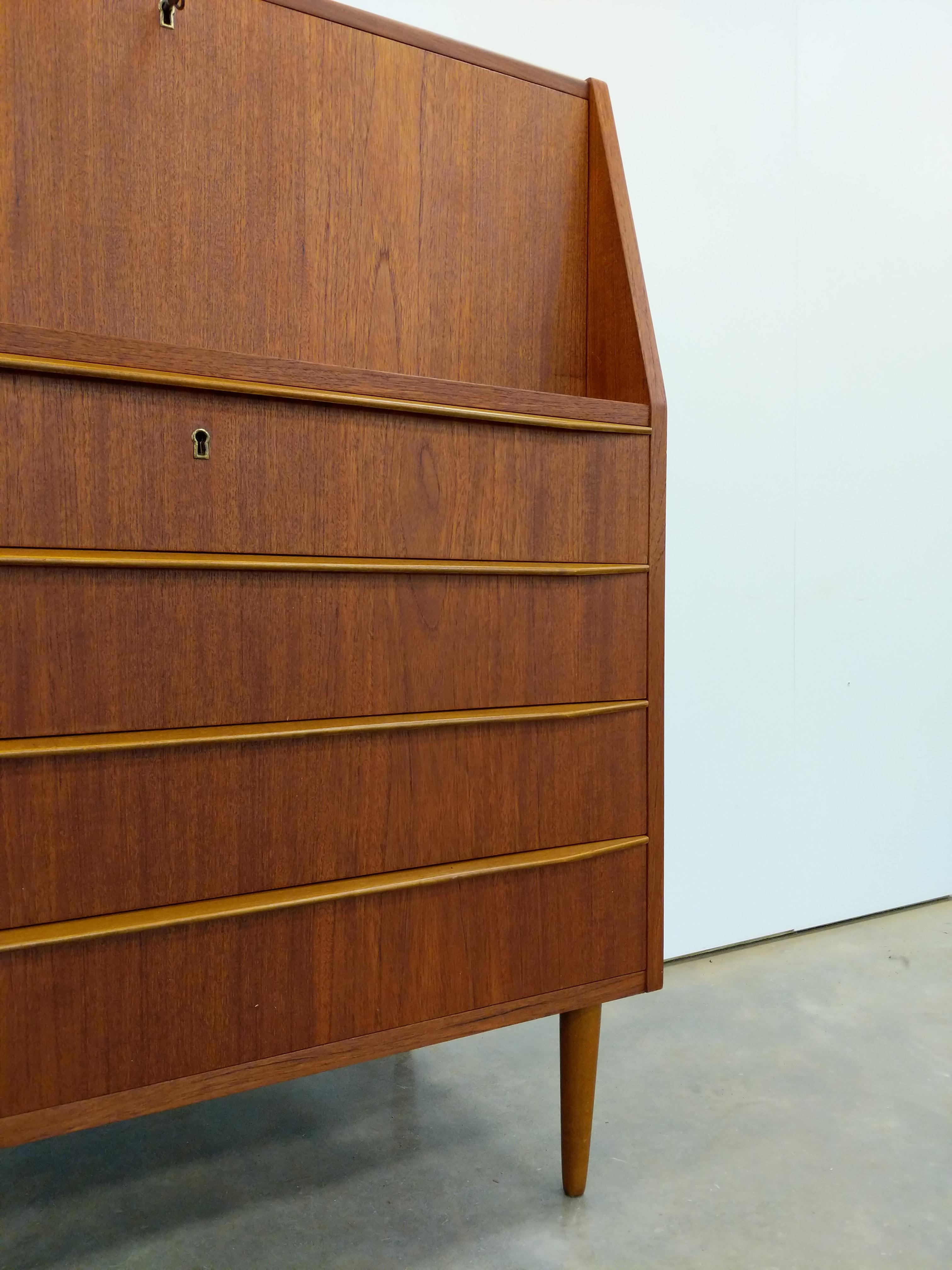 Vintage Danish Mid Century Modern Teak Secretary Desk For Sale 3