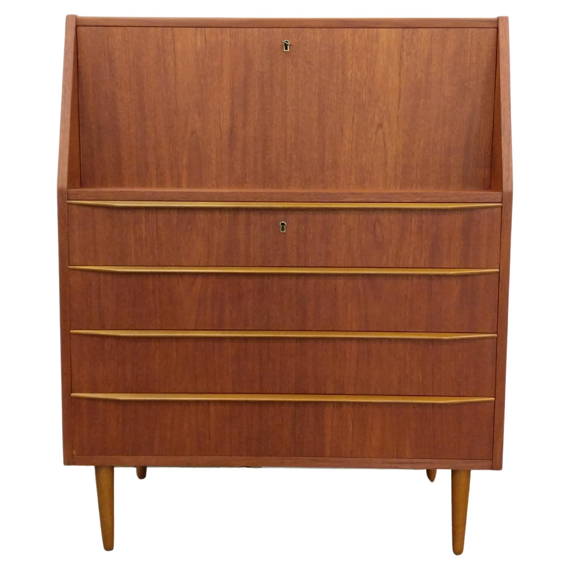 Vintage Danish Mid Century Modern Teak Secretary Desk