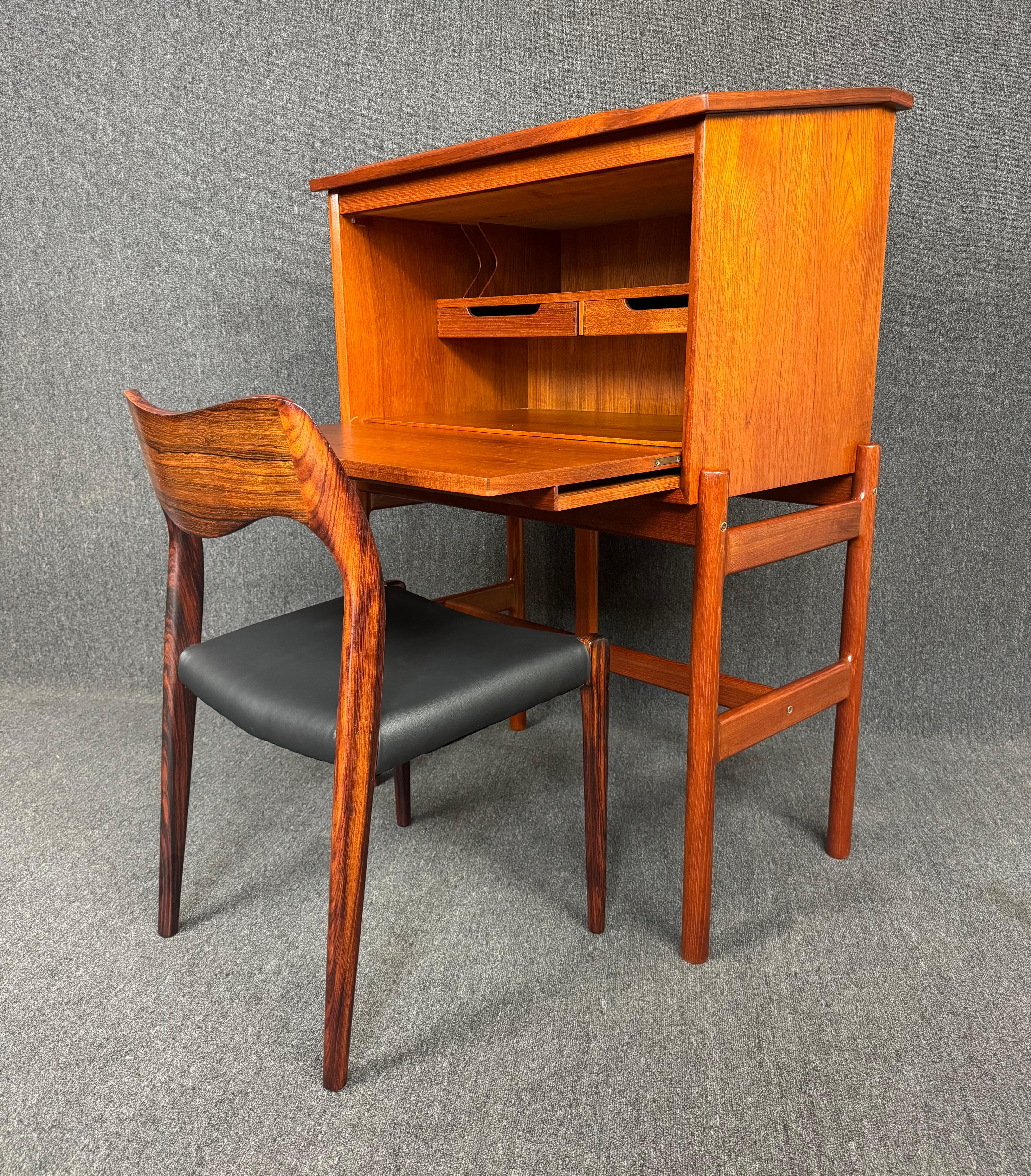Vintage Danish Mid Century Modern Teak Secretary Desk 