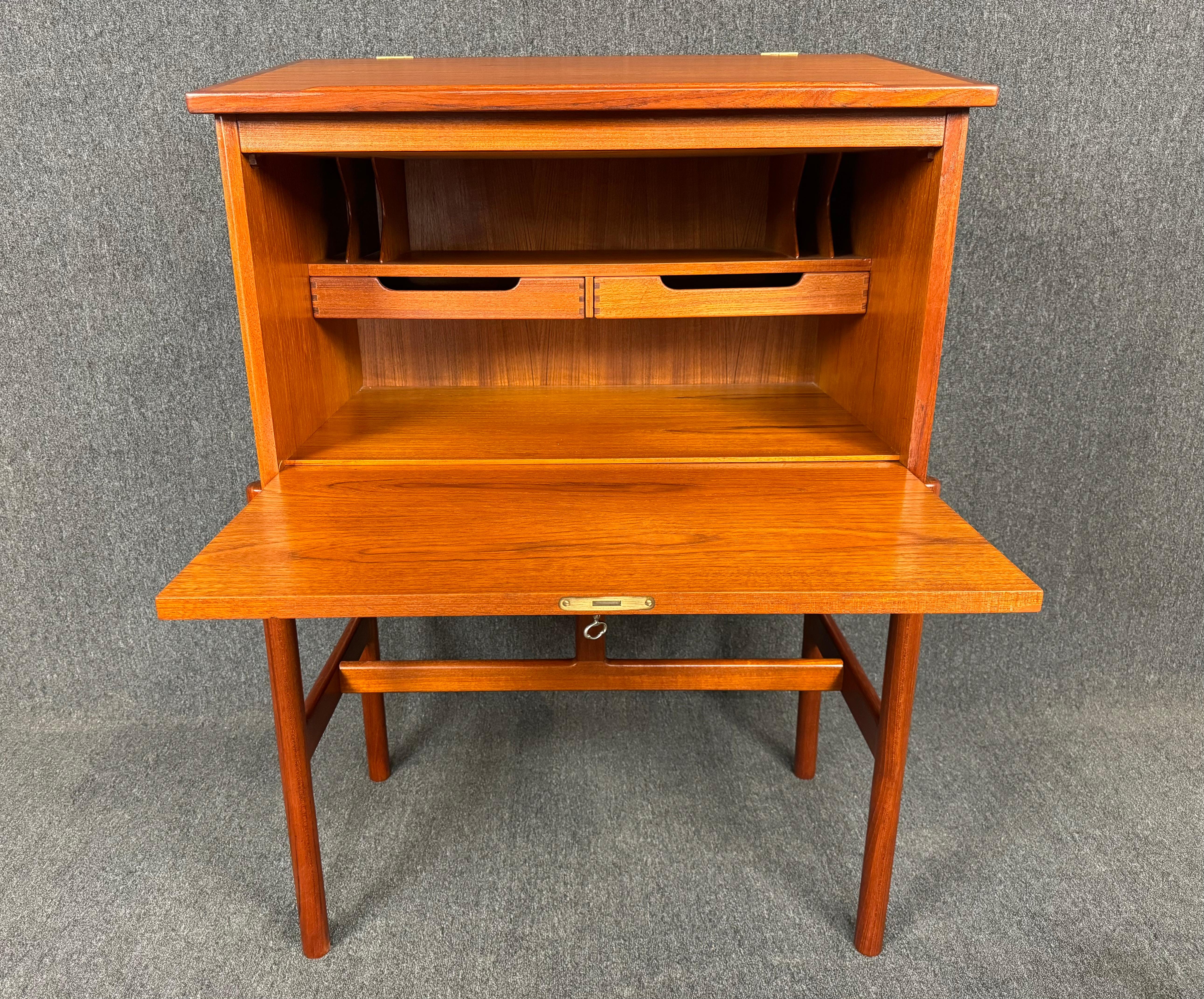 Vintage Danish Mid Century Modern Teak Secretary Desk 