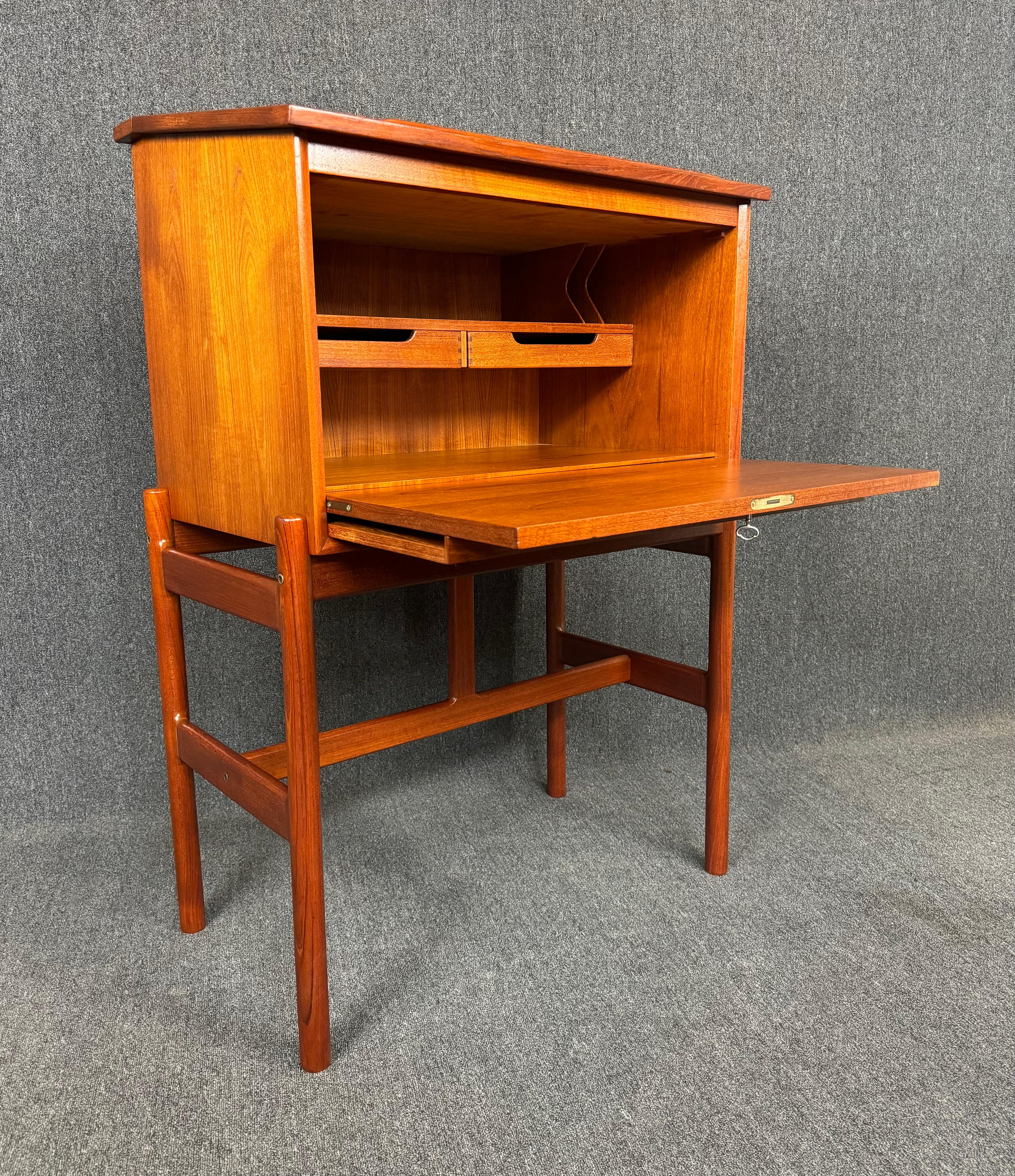 Vintage Danish Mid Century Modern Teak Secretary Desk 