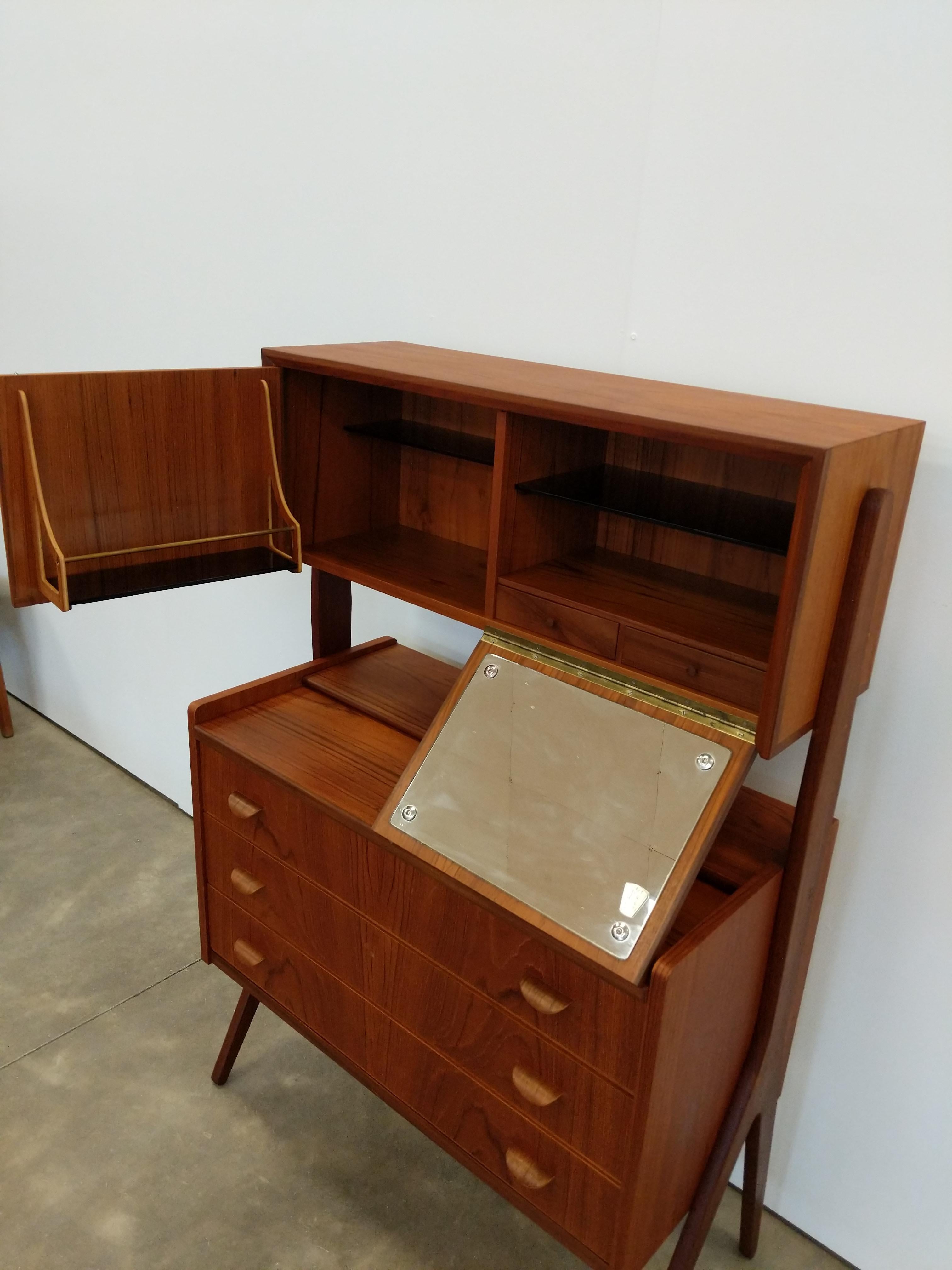 20th Century Vintage Danish Mid Century Modern Teak Secretary Desk / Vanity