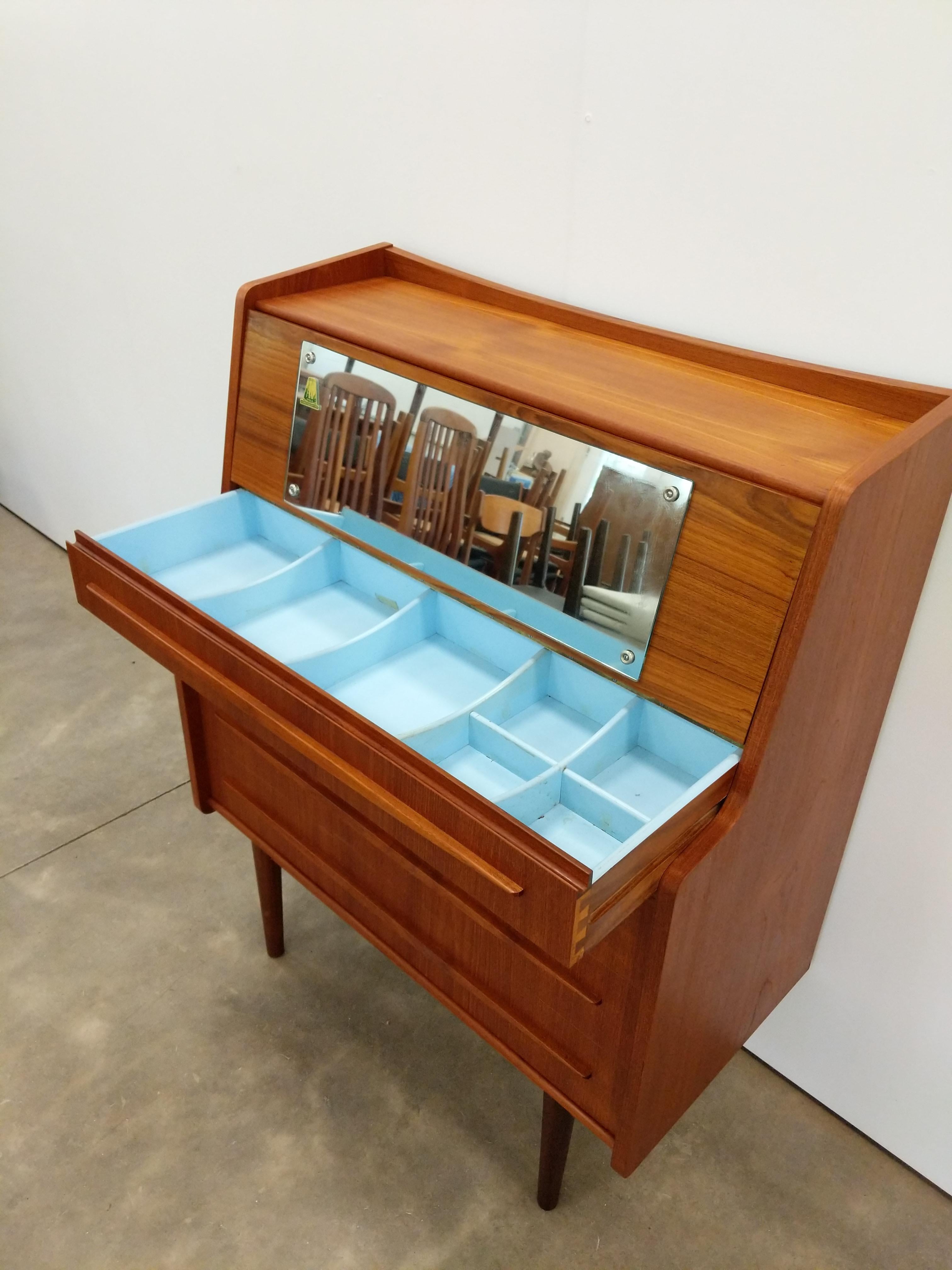 Mirror Vintage Danish Mid Century Modern Teak Secretary Desk / Vanity