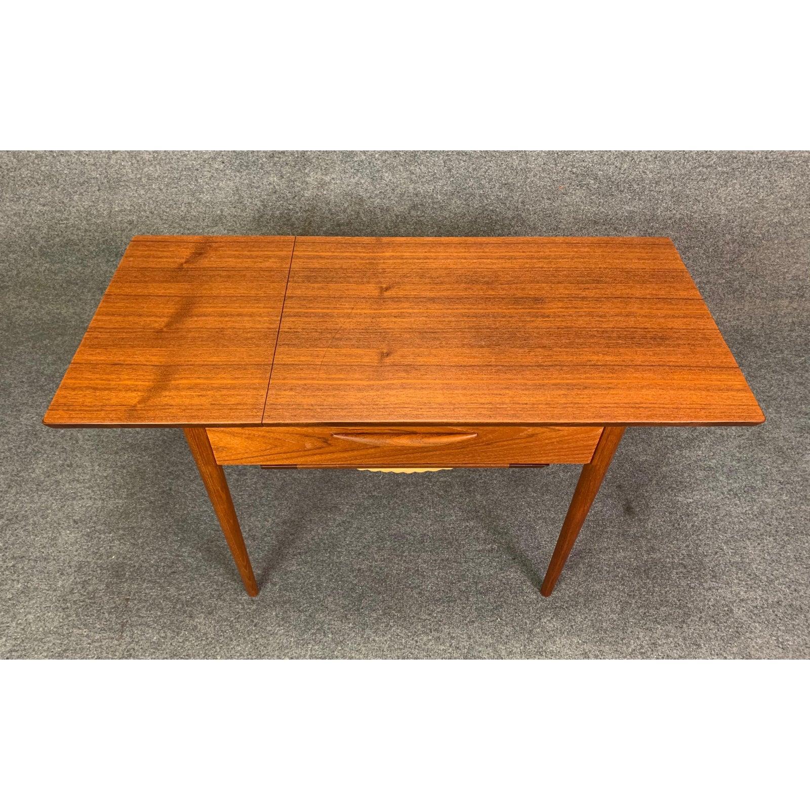 Vintage Danish Mid-Century Modern Teak Sewing Drop Leaf End Table For Sale 2
