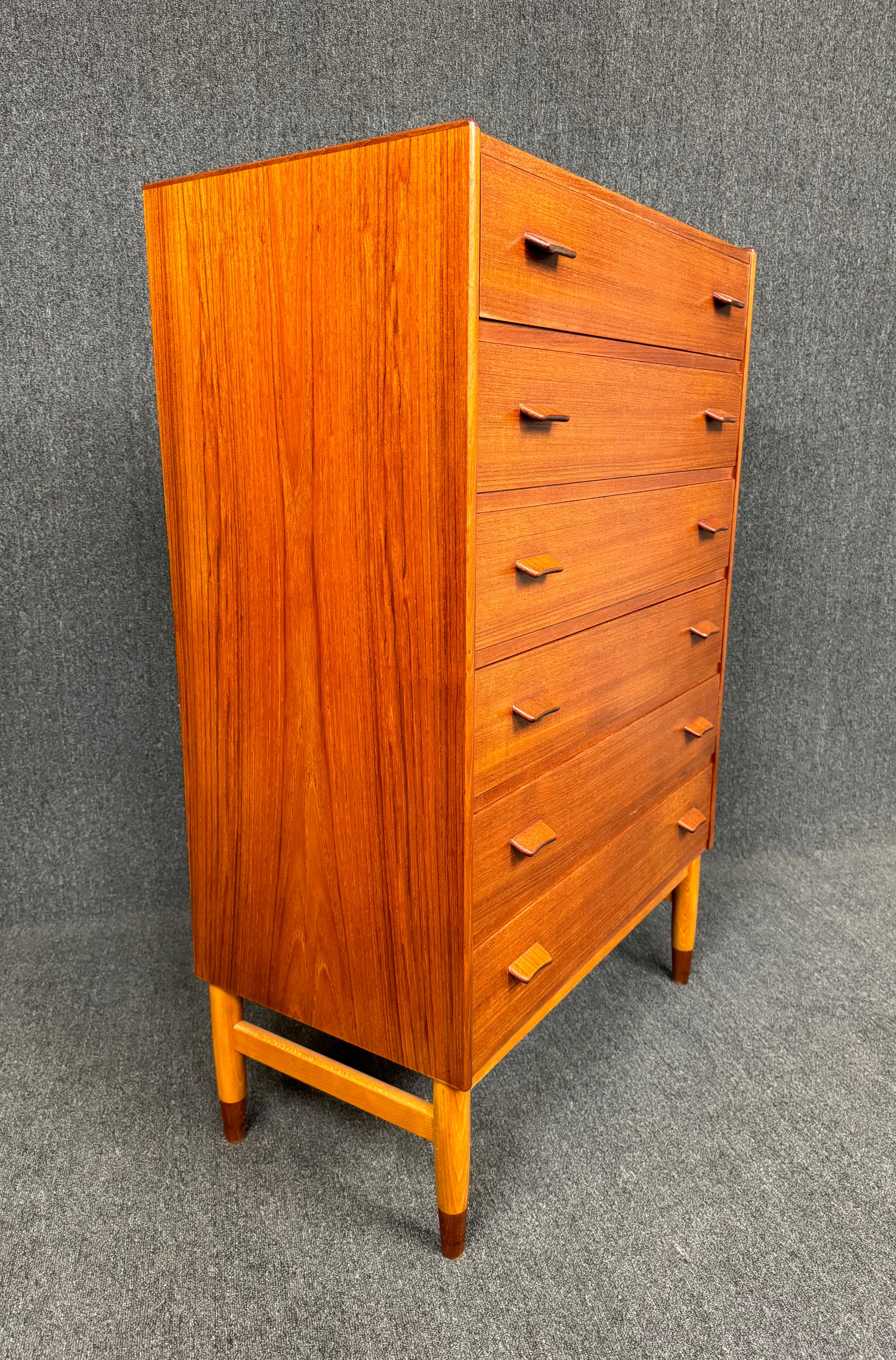 Scandinavian Modern Vintage Danish Mid Century Modern Teak Tall Boy Dresser by Poul Volther For Sale
