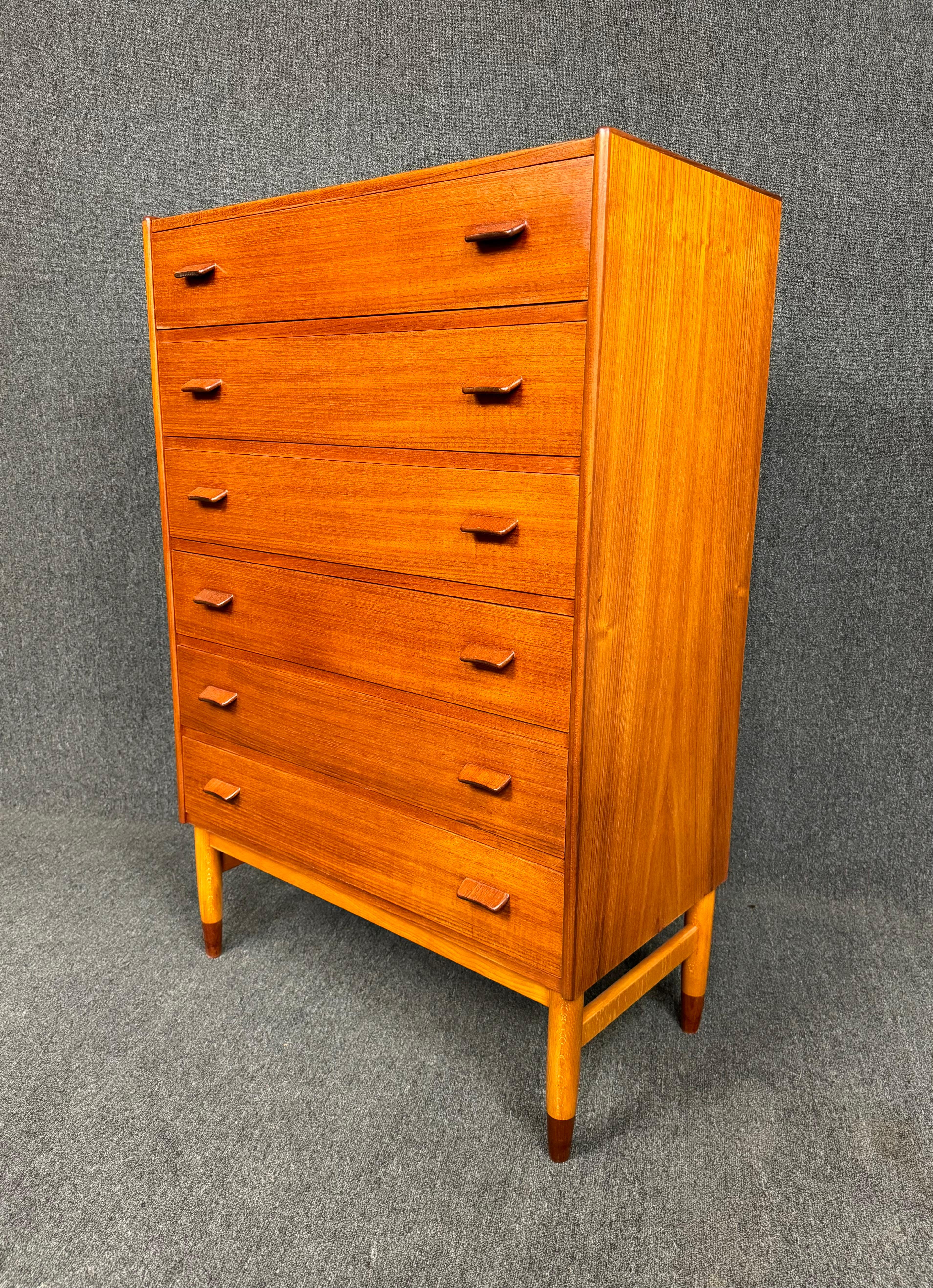 Mid-20th Century Vintage Danish Mid Century Modern Teak Tall Boy Dresser by Poul Volther For Sale