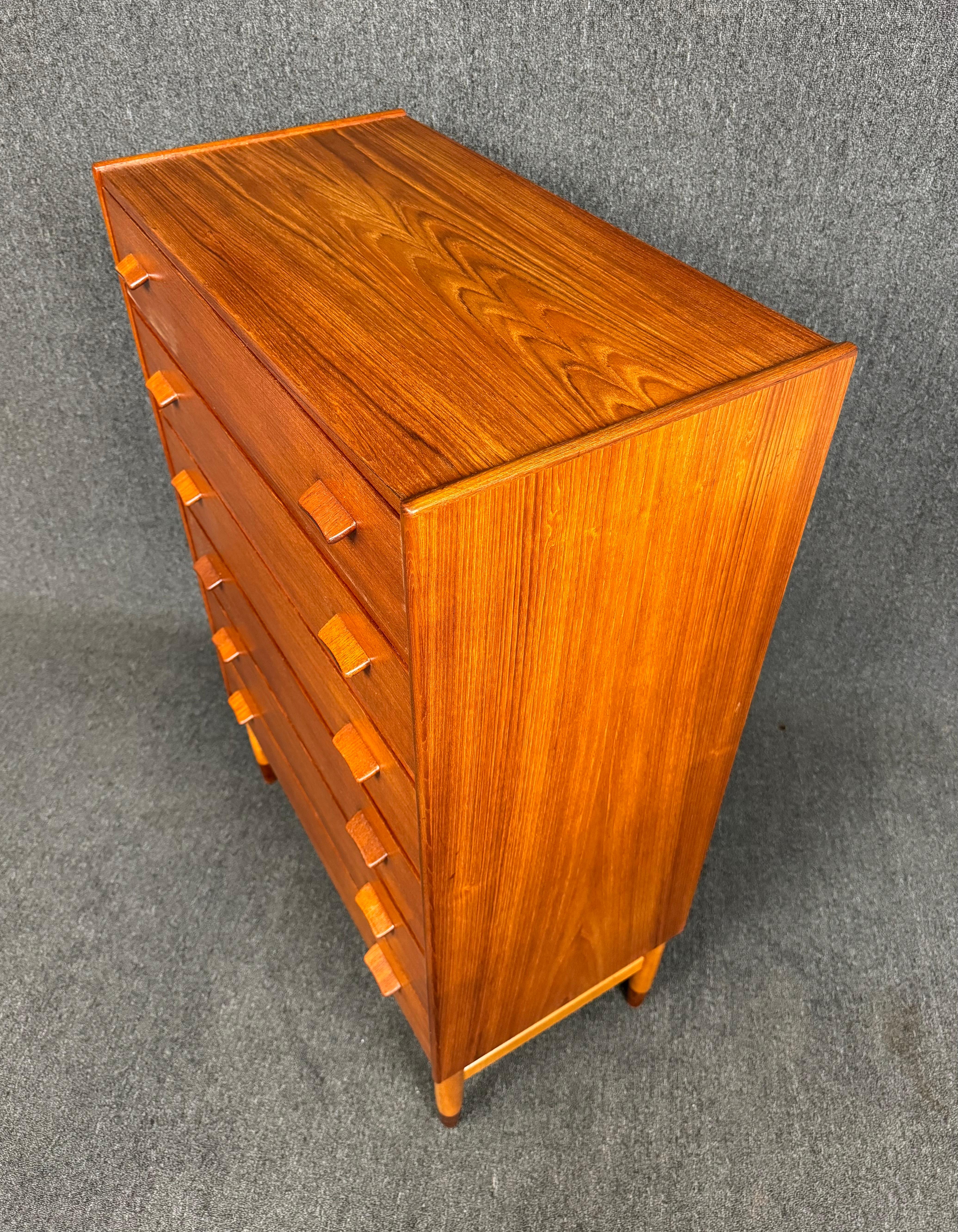 Vintage Danish Mid Century Modern Teak Tall Boy Dresser by Poul Volther For Sale 1