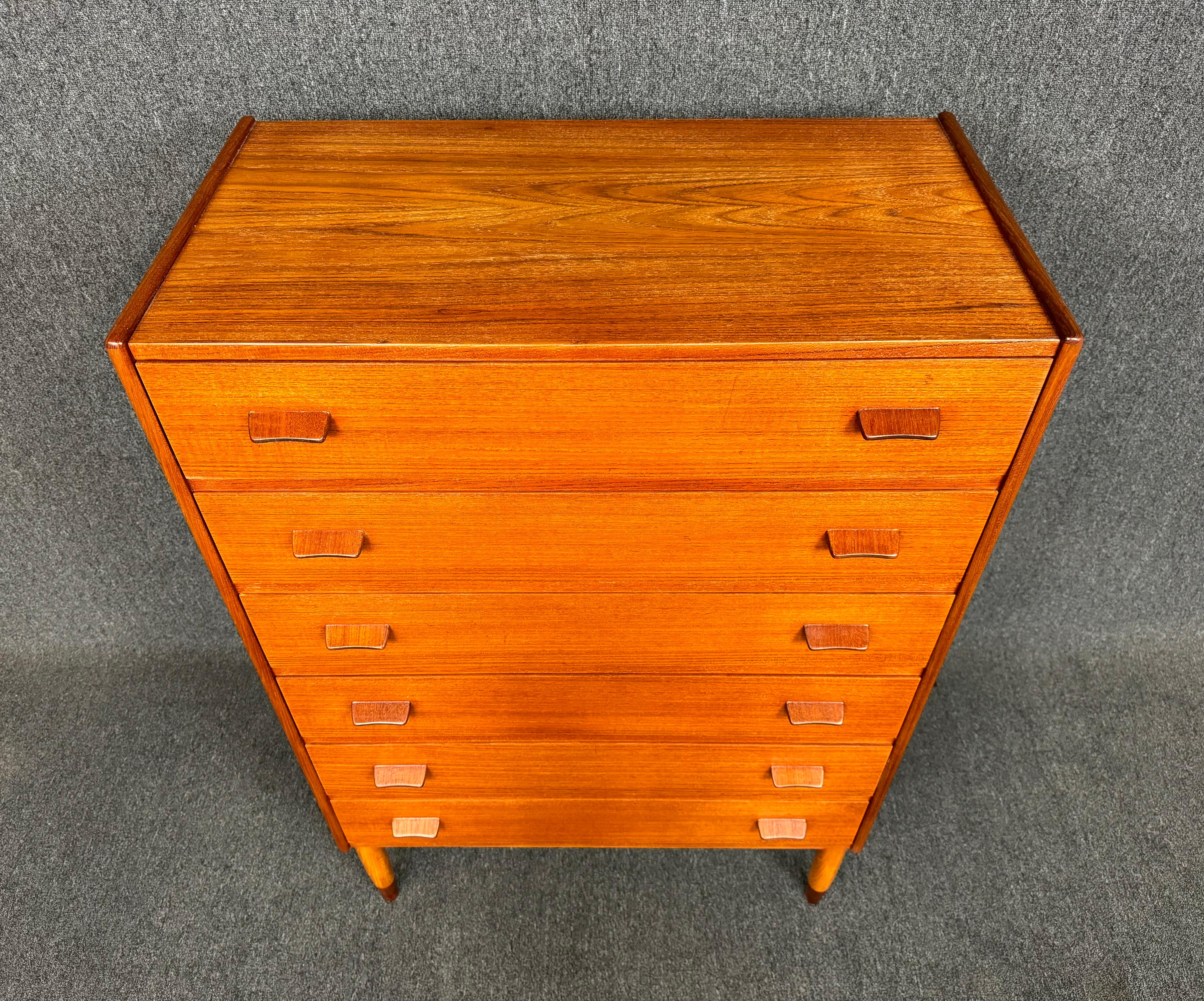Vintage Danish Mid Century Modern Teak Tall Boy Dresser by Poul Volther For Sale 2