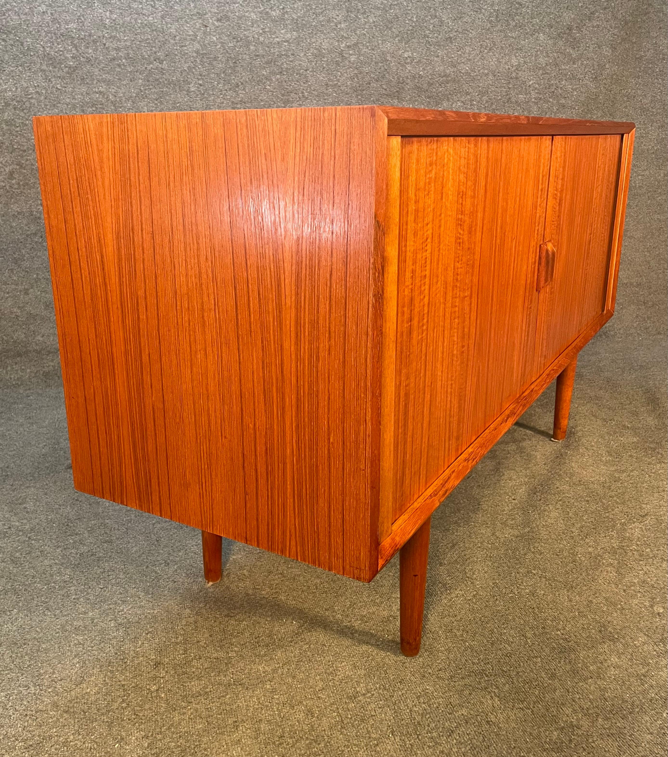 Vintage Danish Mid Century Modern Teak Tambour Door Credenza by Svend Larsen For Sale 3