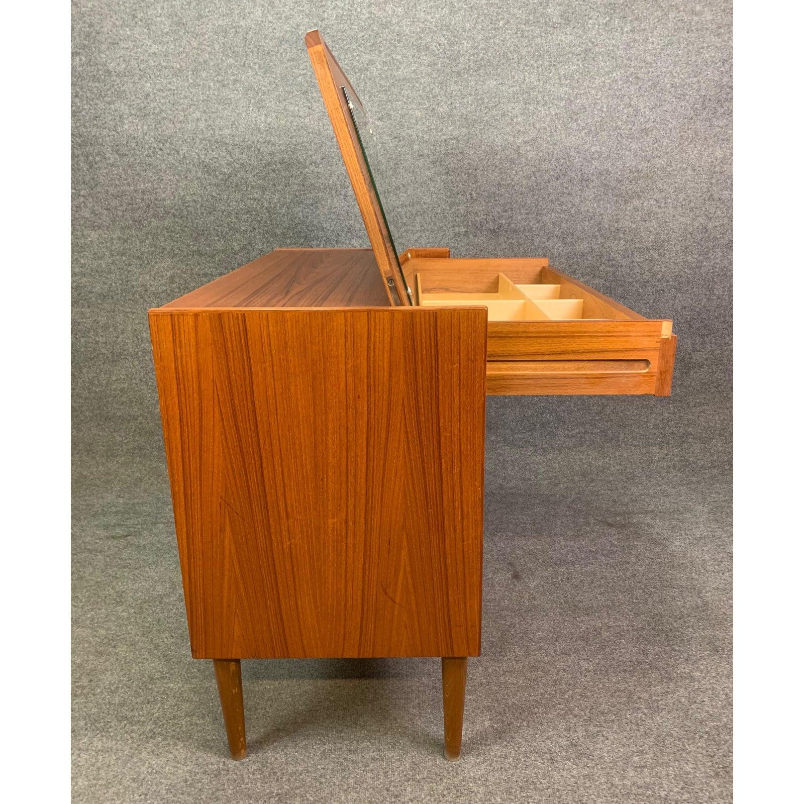 Mid-20th Century Vintage Danish Mid-Century Modern Teak Vanity Dresser For Sale
