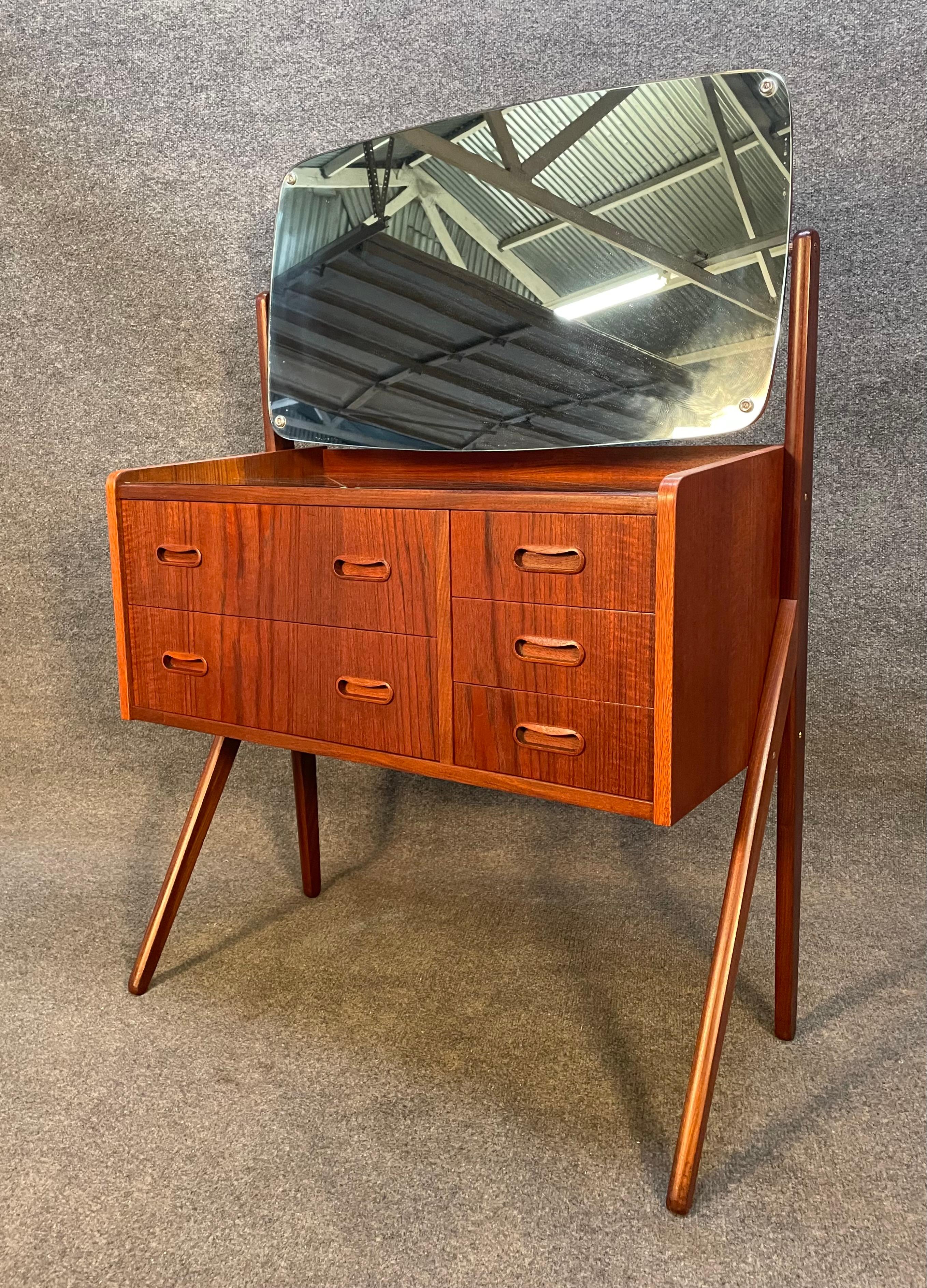 Scandinavian Modern Vintage Danish Mid-Century Modern Teak Vanity-Dressing Table