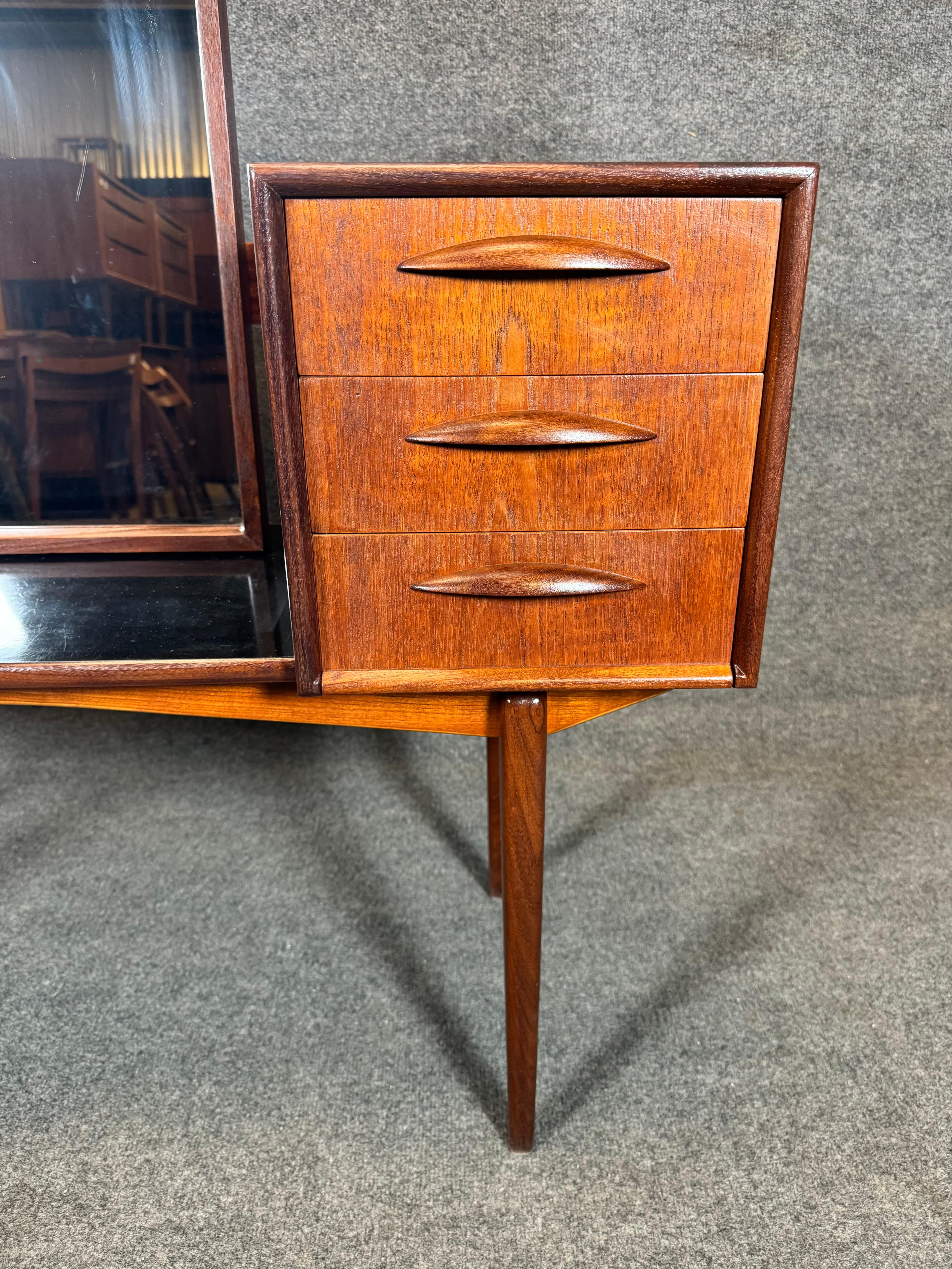 Woodwork Vintage Danish Mid Century Modern Teak Vanity For Sale