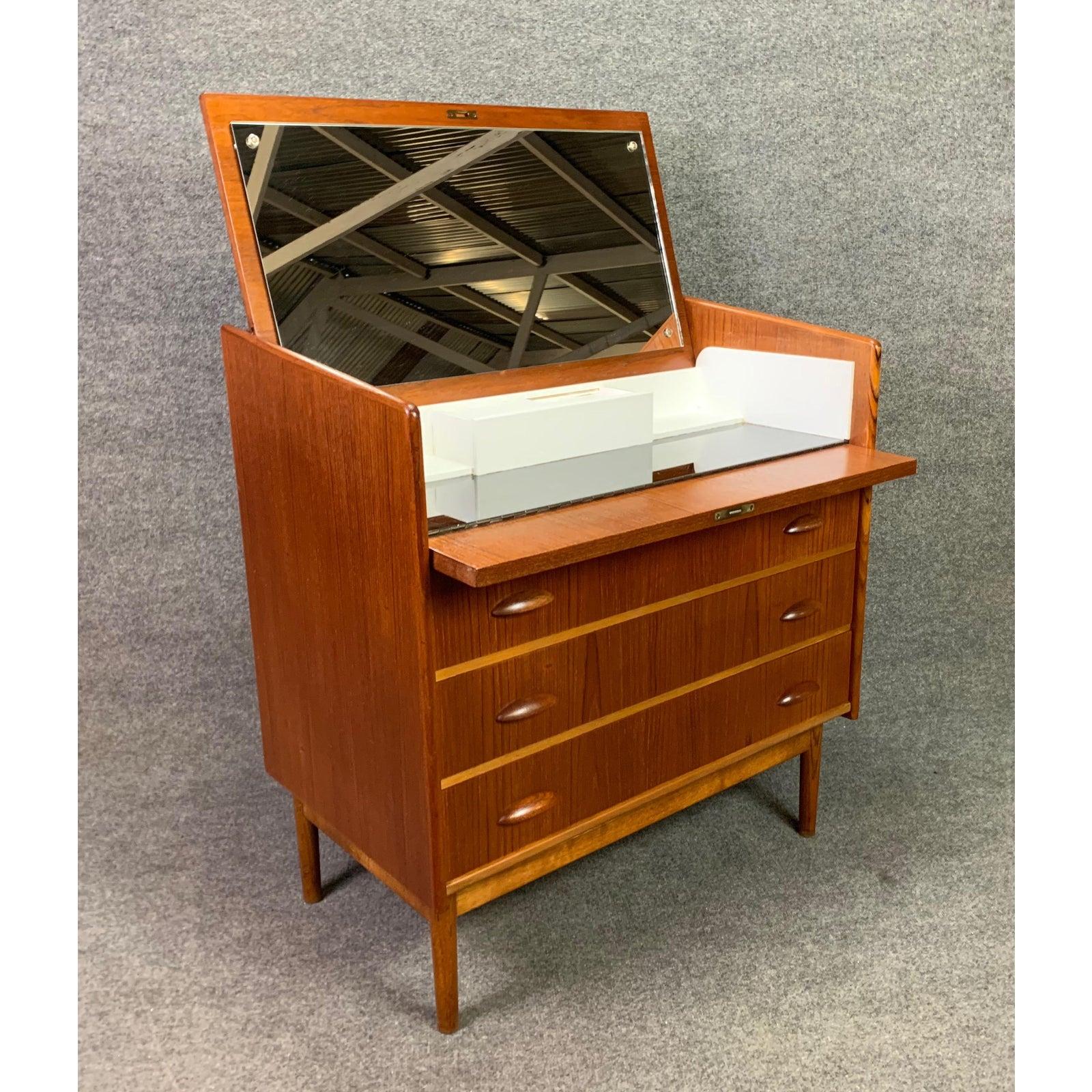 Mid-20th Century Vintage Danish Mid-Century Modern Teak Vanity, Low Boy Dresser