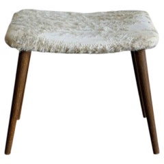 Vintage Danish Mid Century Modern Teak Vanity Stool with Sheepskin Upholstery