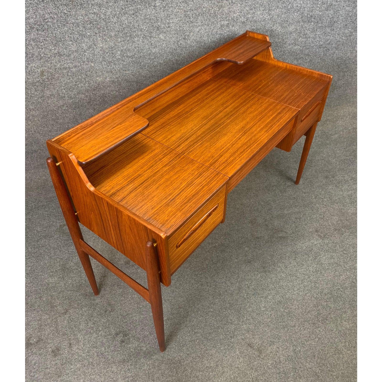 Scandinavian Modern Vintage Danish Mid-Century Modern Teak Writing Desk Vanity For Sale