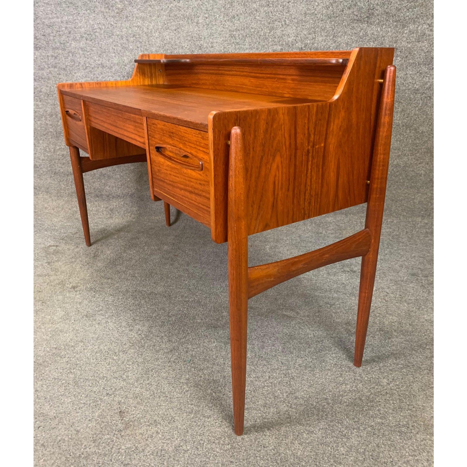 Woodwork Vintage Danish Mid-Century Modern Teak Writing Desk Vanity For Sale