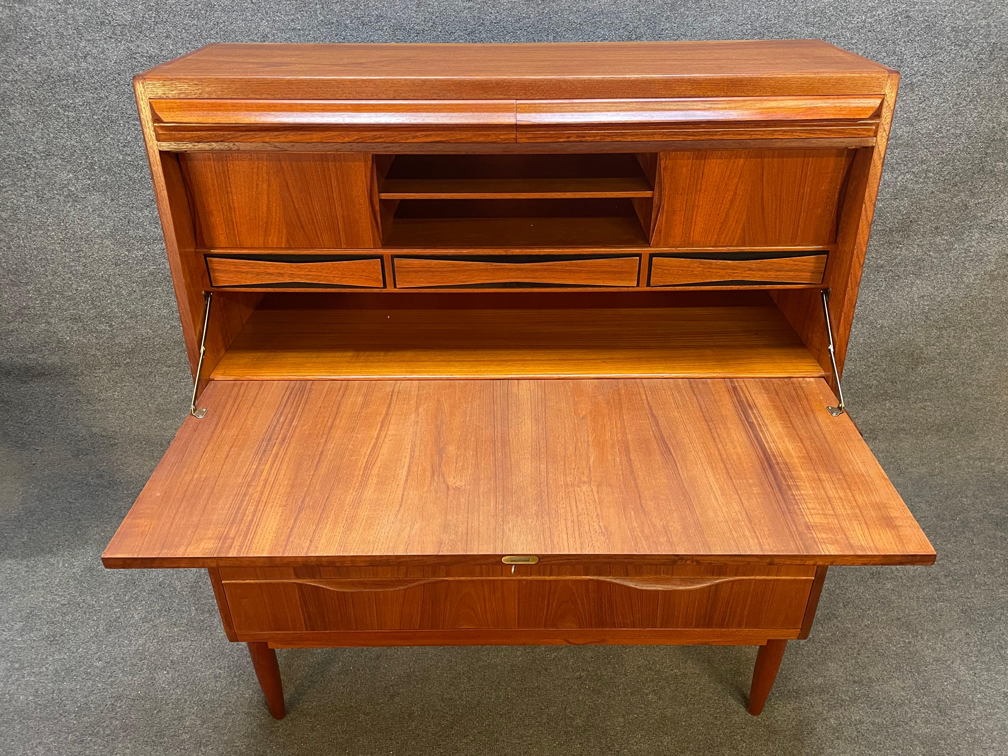 Woodwork Vintage Danish Mid-Century Modern Teal Secretary Desk by Erling Torvitz For Sale