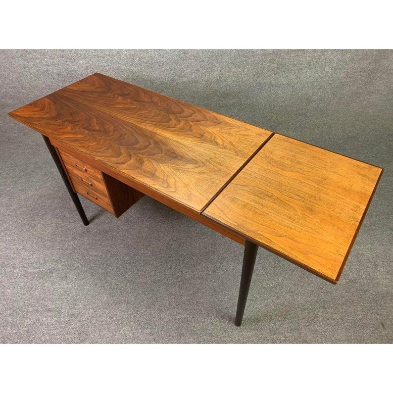 Mid-20th Century Vintage Danish Mid-Century Modern Walnut Drop Leaf Desk by Arne Vodder For Sale