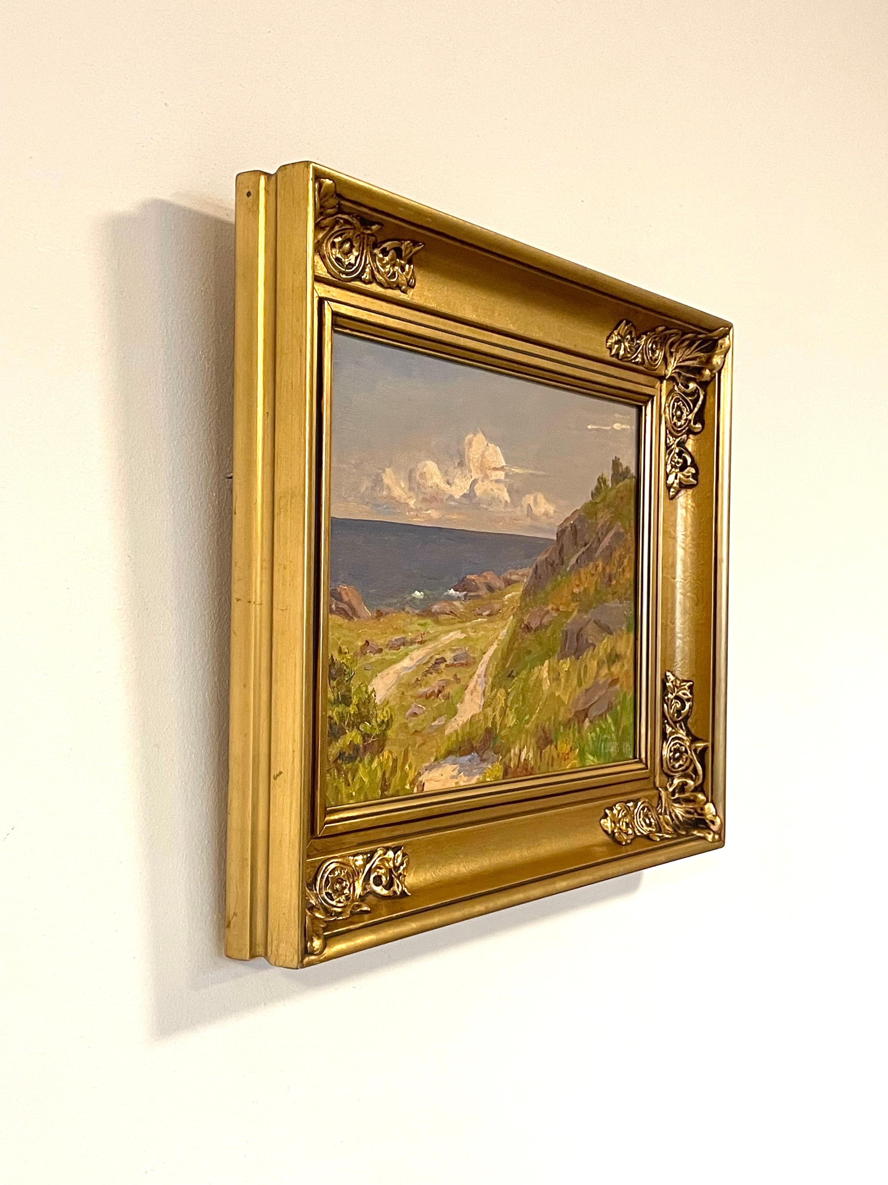 Quadro danese d'epoca di metà secolo raffigurante un paesaggio costiero nella calda luce pomeridiana in vendita 2