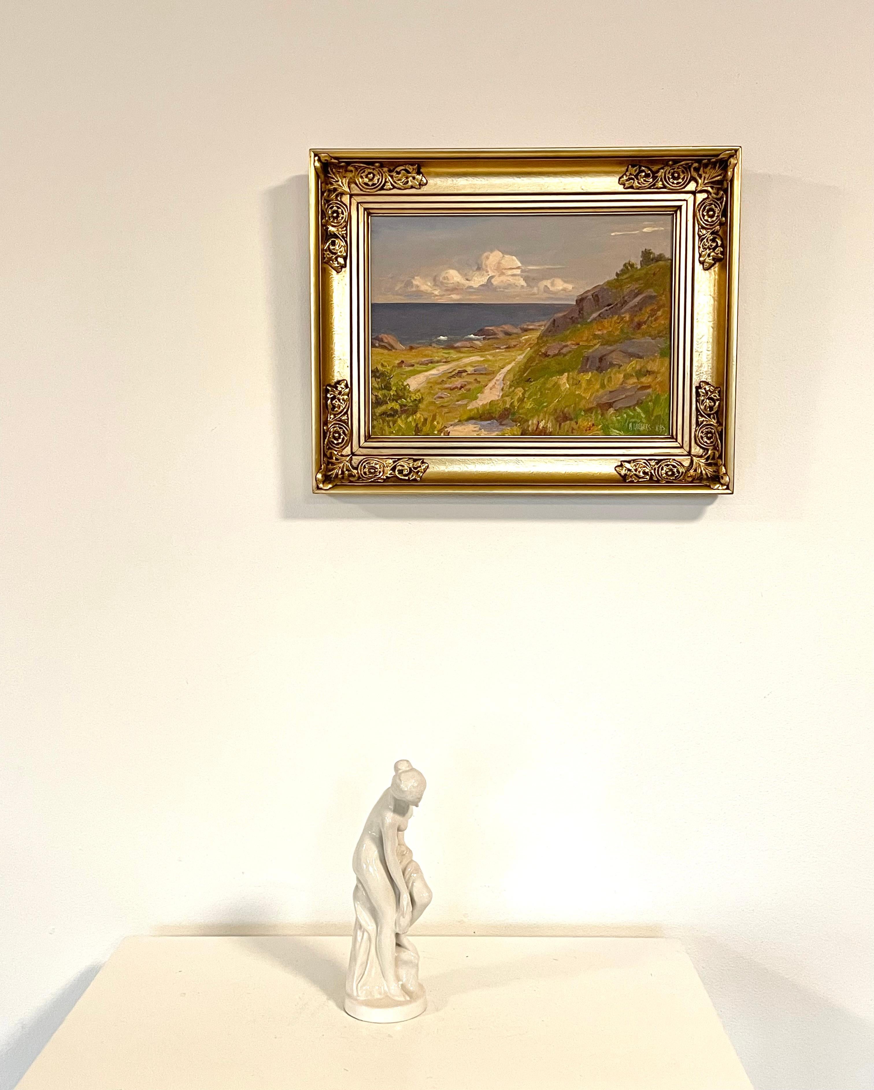 Quadro danese d'epoca di metà secolo raffigurante un paesaggio costiero nella calda luce pomeridiana in vendita 1