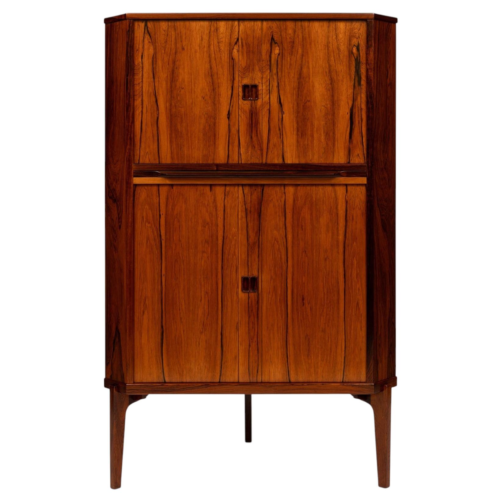 Vintage Danish Mid-Century Rosewood Corner Bar Cabinet