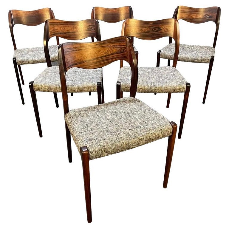 Vintage Danish Mid Century Rosewood Dining Chairs "Model 71" by Niels