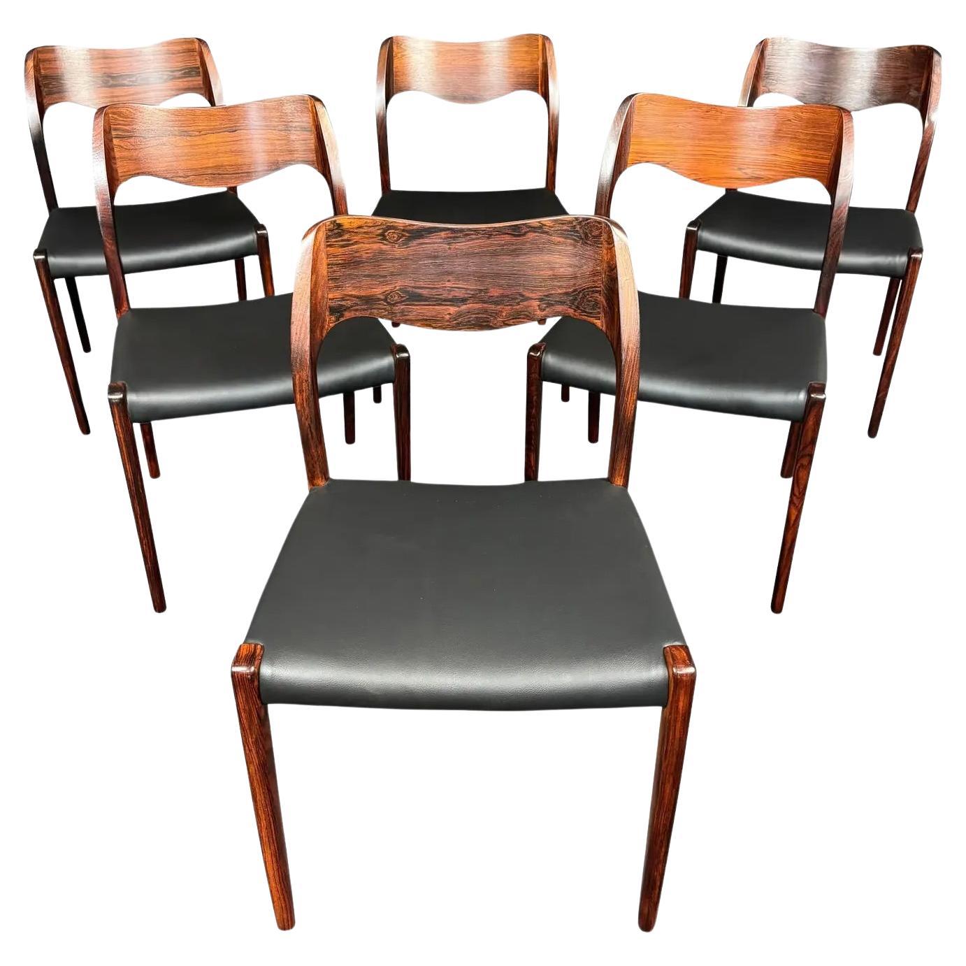 Vintage Danish Mid Century Rosewood Dining Chairs "Model 71" by Niels Moller For Sale