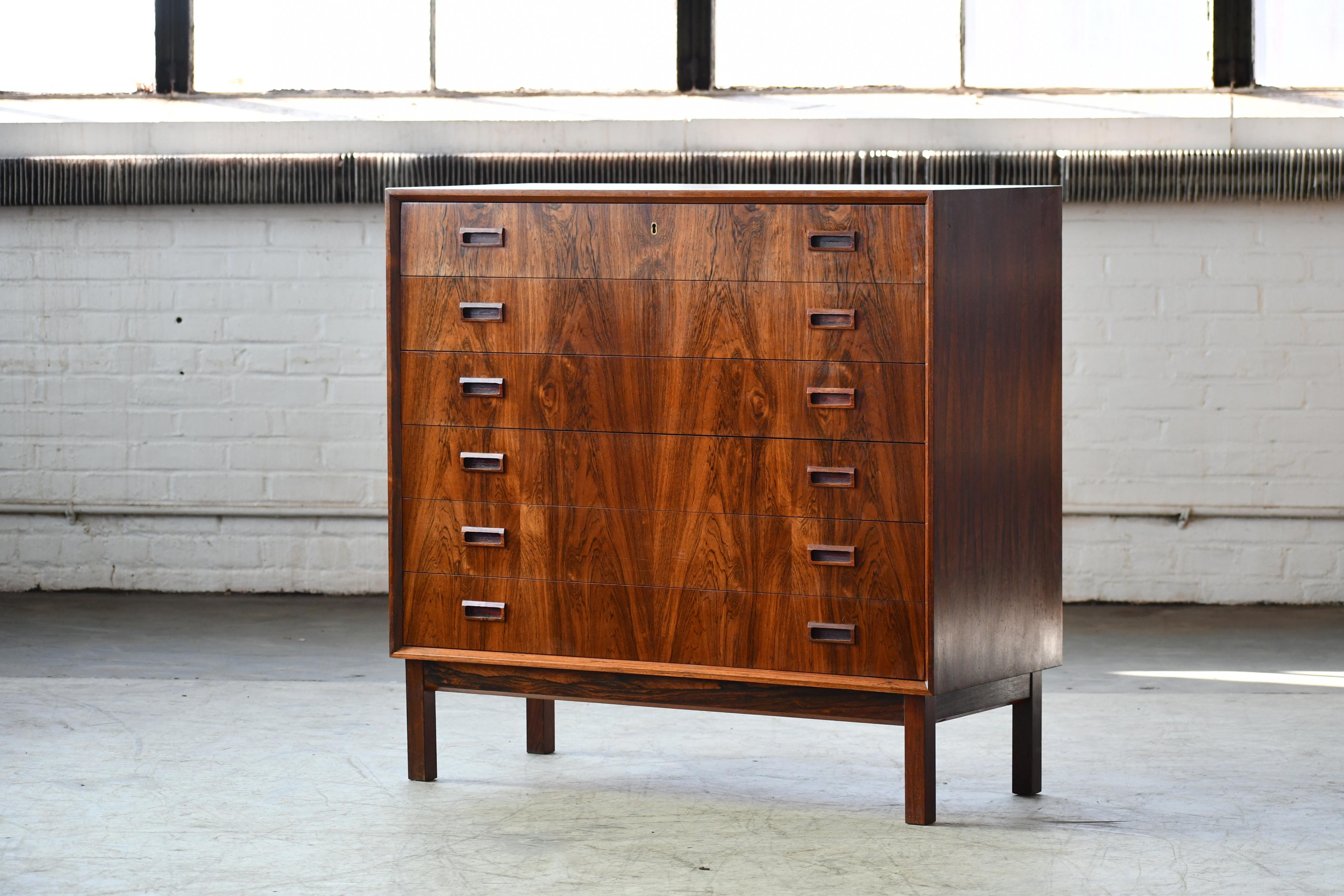Scandinavian Modern Vintage Danish Mid-Century Rosewood Five-Drawer Dresser