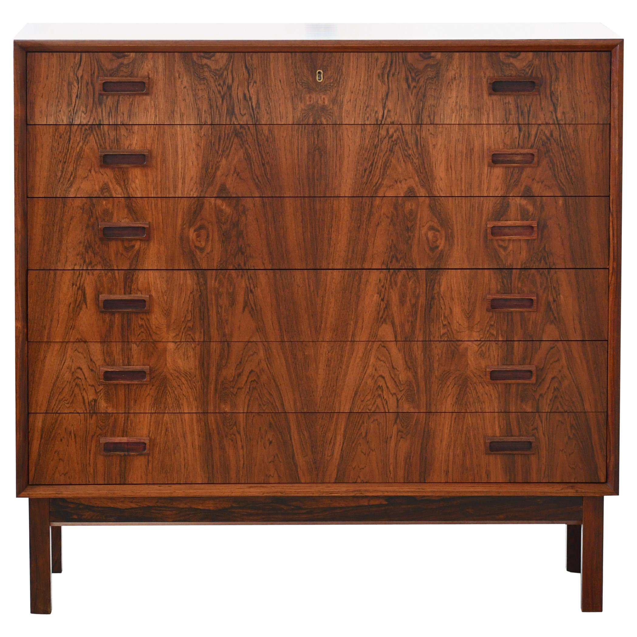 Vintage Danish Mid-Century Rosewood Five-Drawer Dresser
