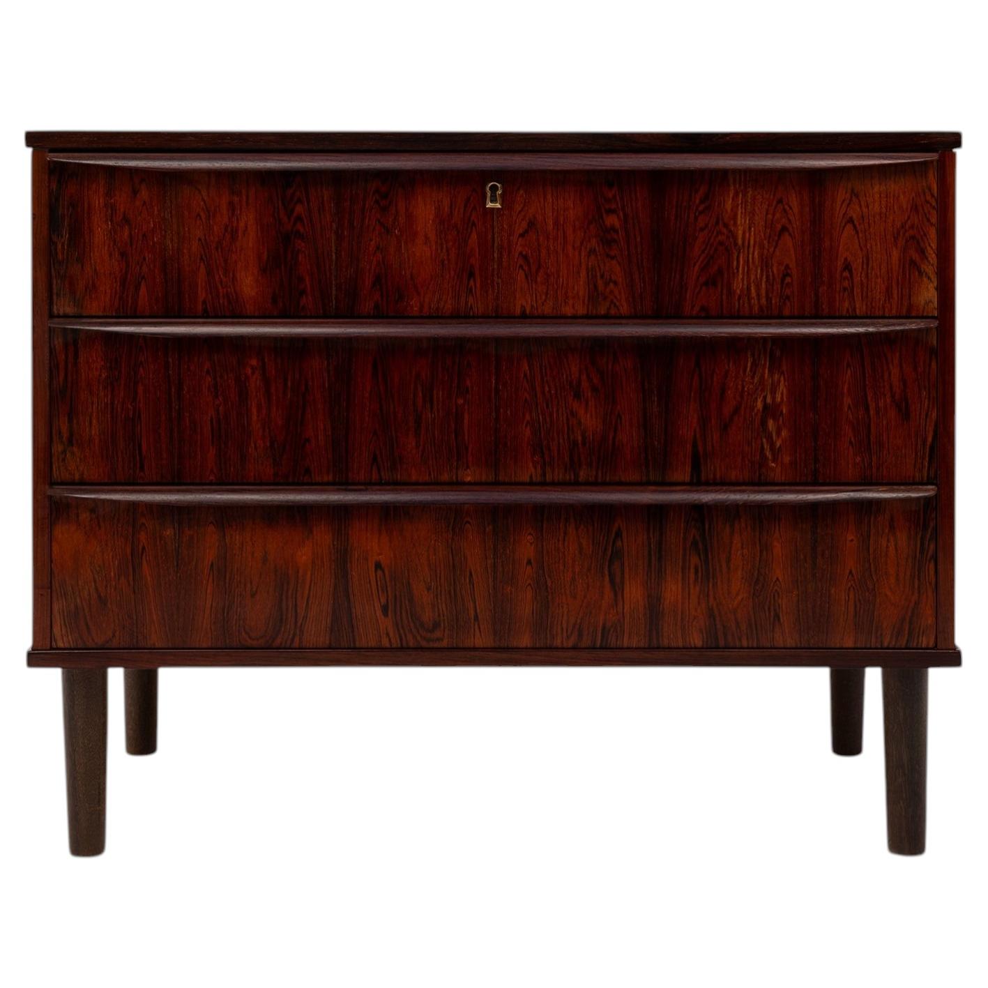 Vintage Danish Mid-Century Rosewood Three-Drawer Lowboy Dresser